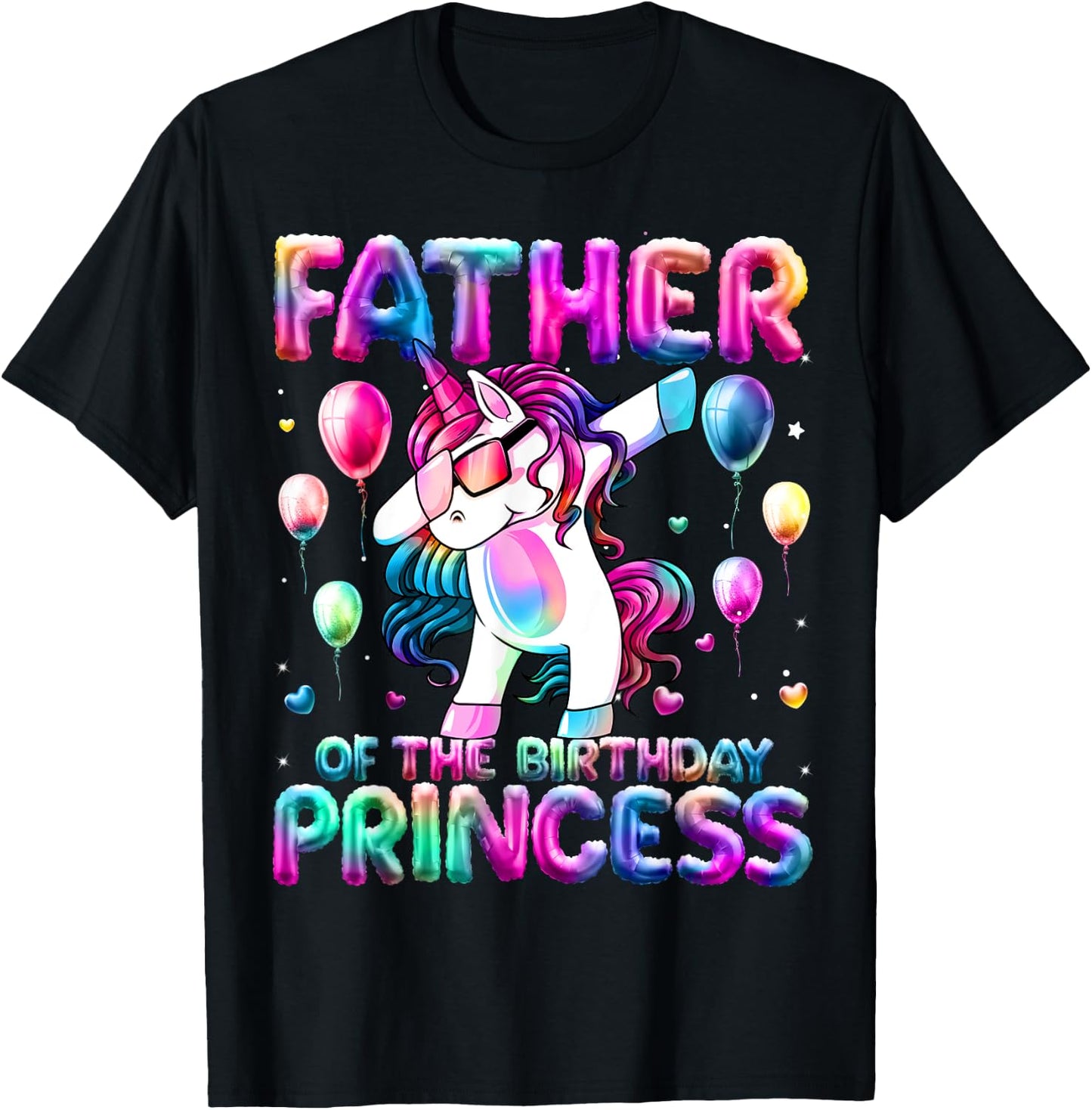 Daddy of the Birthday Princess Girl Dabbing Unicorn Daddy T-Shirt - T-Shirt | Black