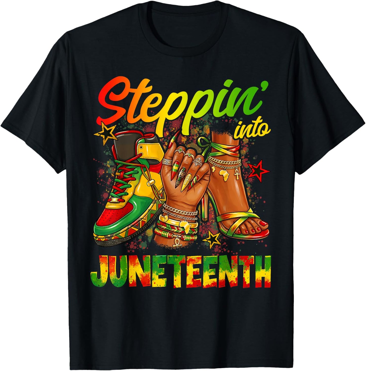 Steppin Into Juneteenth Afro Style Women Girl T-Shirt - T-Shirt | Black