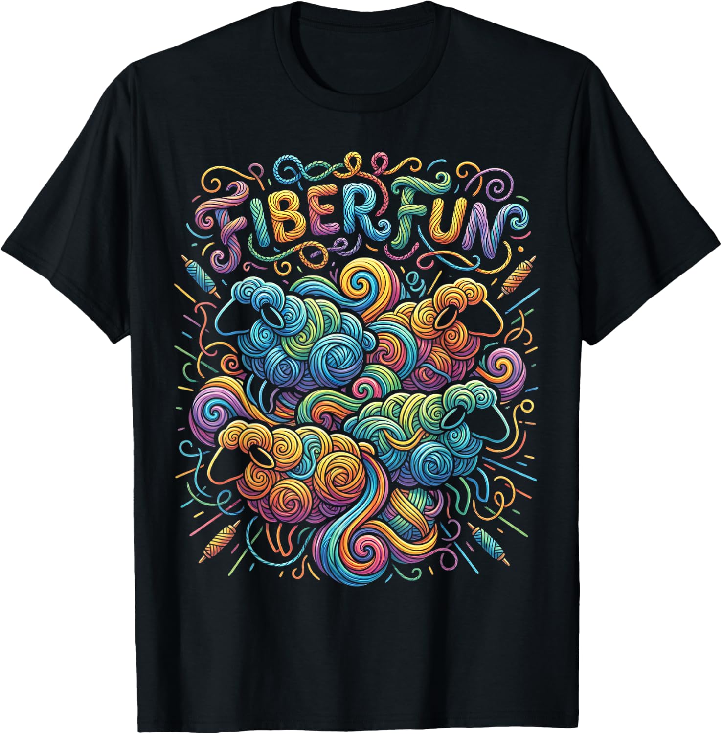 Fiber Fun Sheep Yarn Spinning Wool Crafting & Fiber Art T-Shirt - T-Shirt | Black