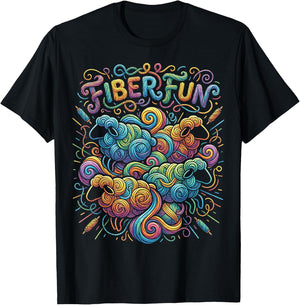 Fiber Fun Sheep Yarn Spinning Wool Crafting & Fiber Art T-Shirt - T-Shirt | Black