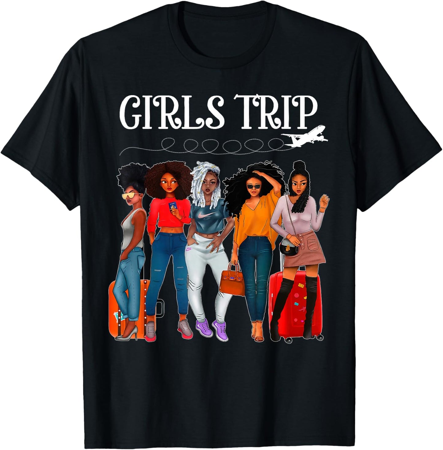 Girls Trip Afro Girls Together Black Women Bachelorette T-Shirt - T-Shirt | Black