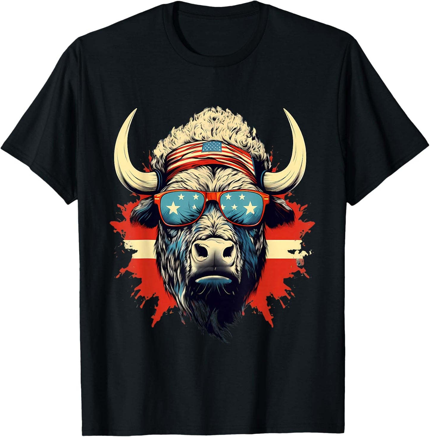 Buffalo America USA Sunglasses Animal Art Bison Splash T-Shirt - T-Shirt | Black