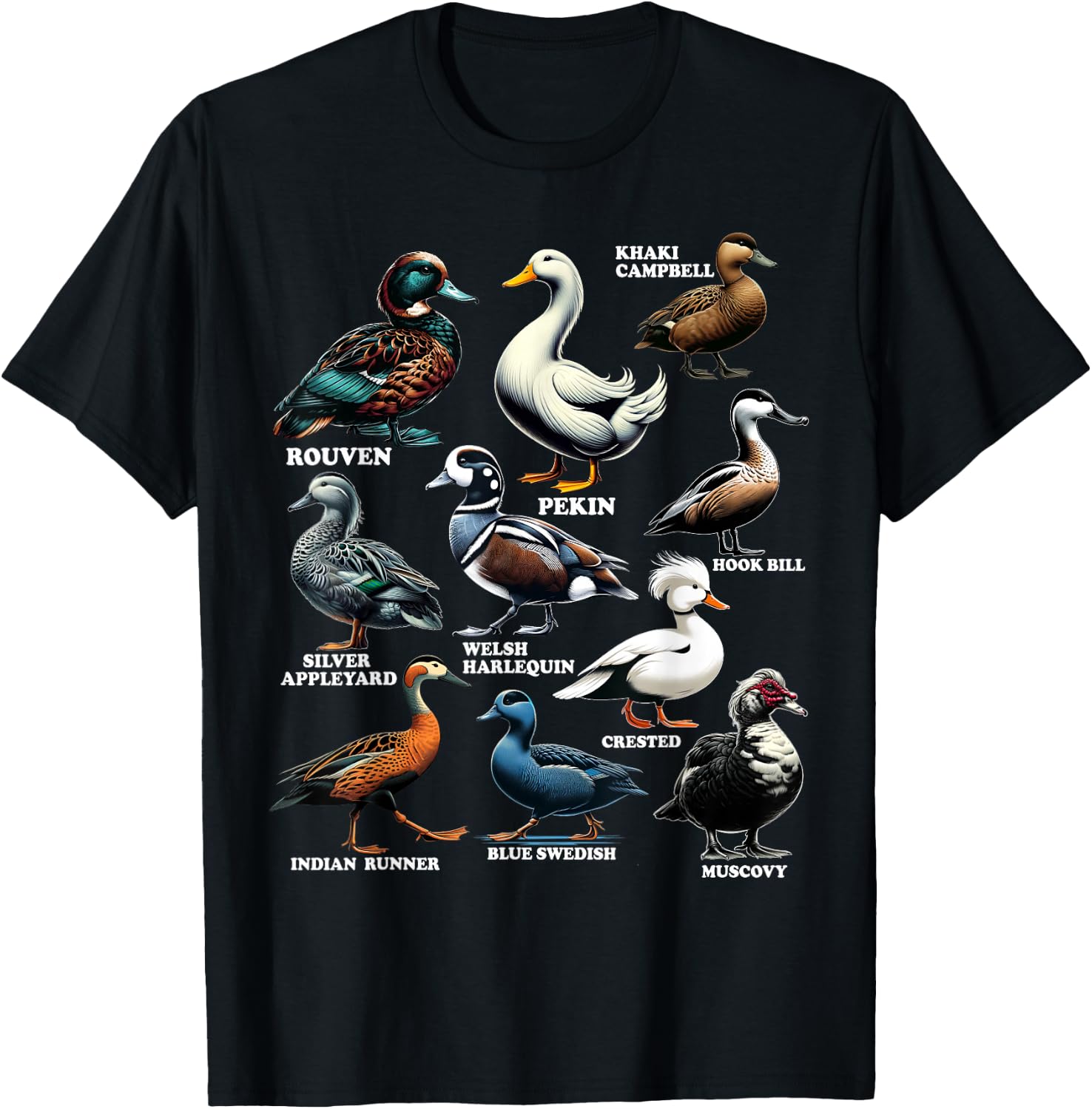 Types Of Duck Shirt for Ducks Lovers Women Kids Girls T-Shirt - T-Shirt | Black