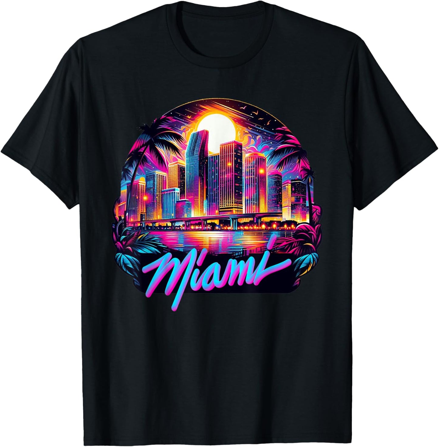 Miami City Men Florida Vibrant Colorful Souvenir Miami , Black, S T-Shirt - T-Shirt | Black
