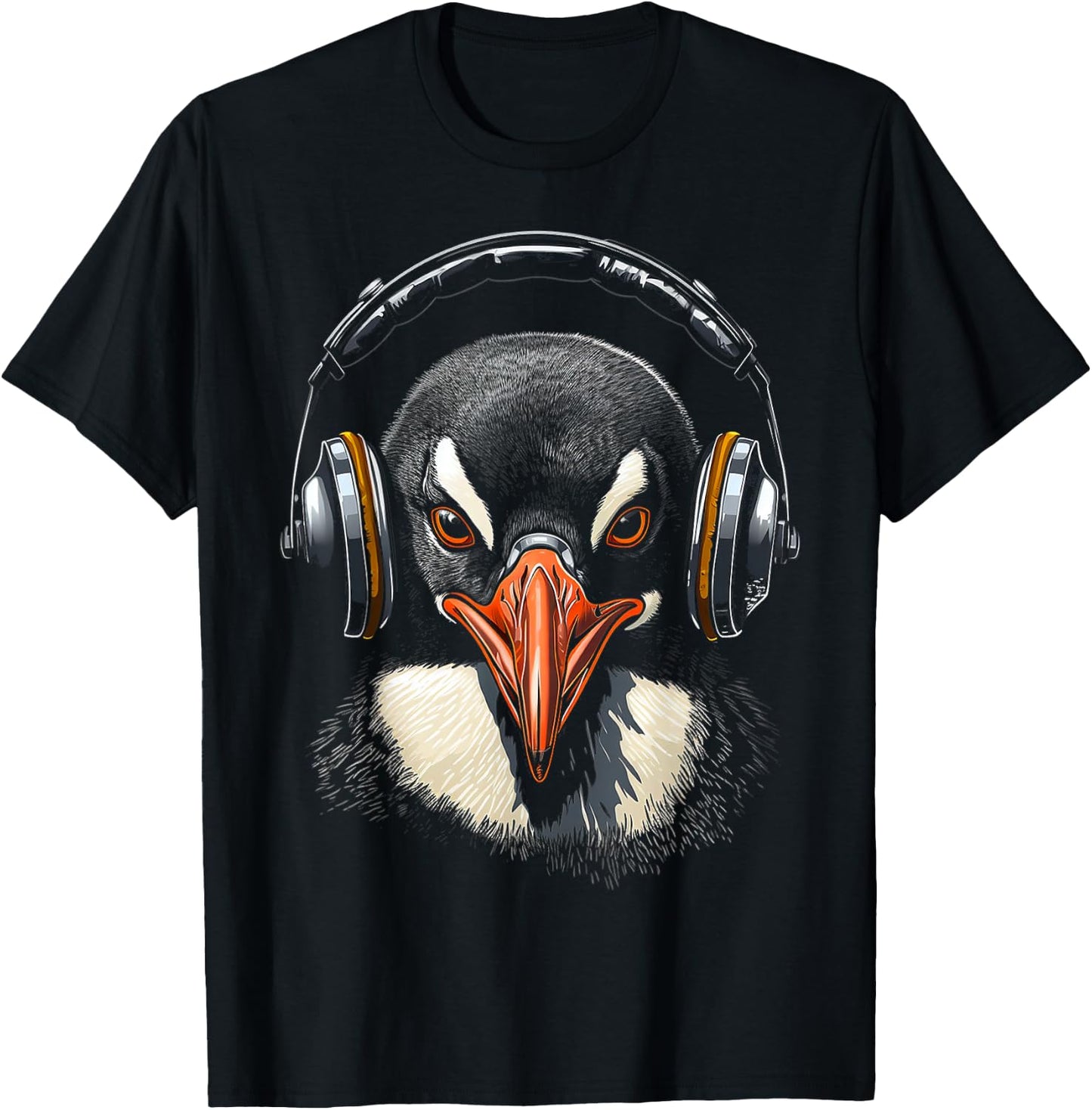 Penguin Headphone Animal Motif Music Artwork Penguin T-Shirt - T-Shirt | Black