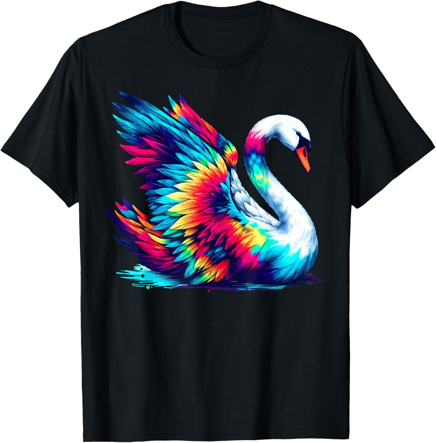 Cool Swan Bird Spirit Animal Illustration Tie Dye Art T-Shirt - T-Shirt | Black