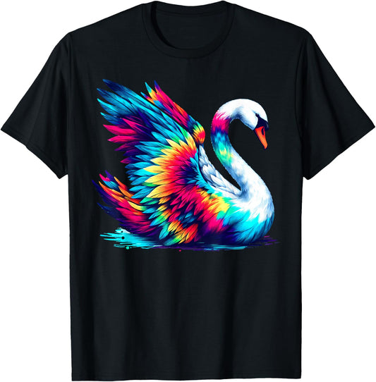 Cool Swan Bird Spirit Animal Illustration Tie Dye Art T-Shirt - T-Shirt | Black