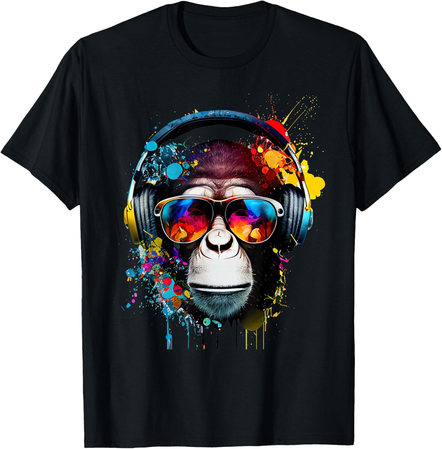 Affen Kopfhörer Urlaub Musikfan Natur Urlauber Dschungel T-Shirt - T-Shirt | Black