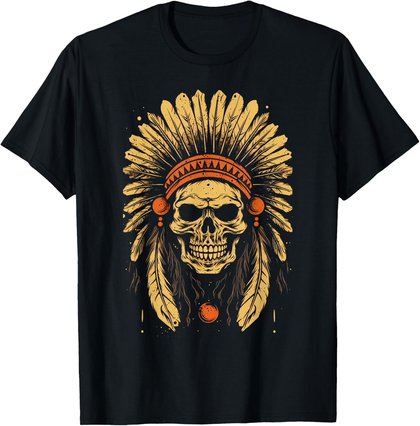 Skull Indian Headdress, Skull Chief Indian Skull Motorcycle T-Shirt - T-Shirt | Black