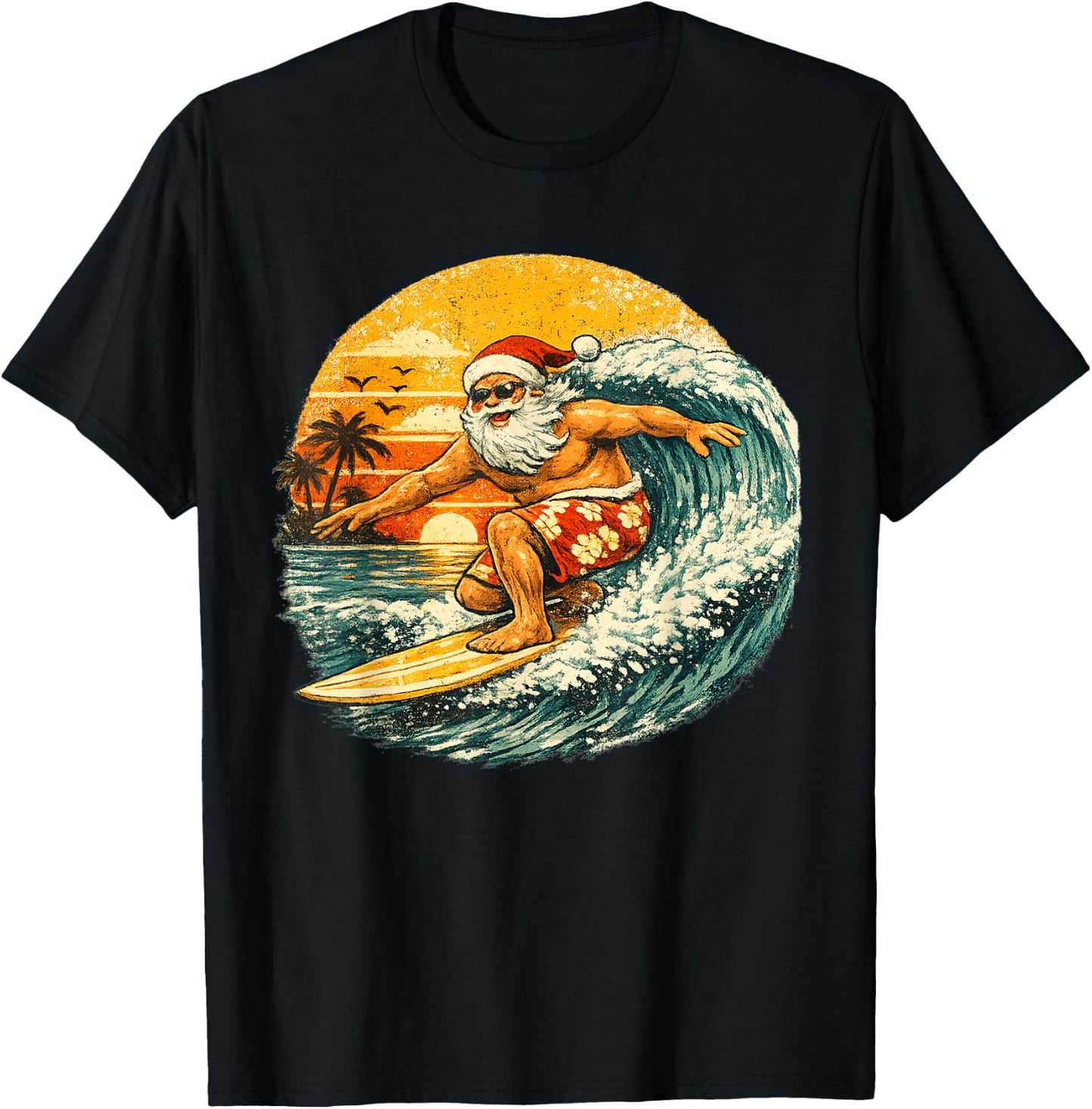 Santa Surfing Xmas in July Beach Christmas in June T-Shirt - T-Shirt | Black