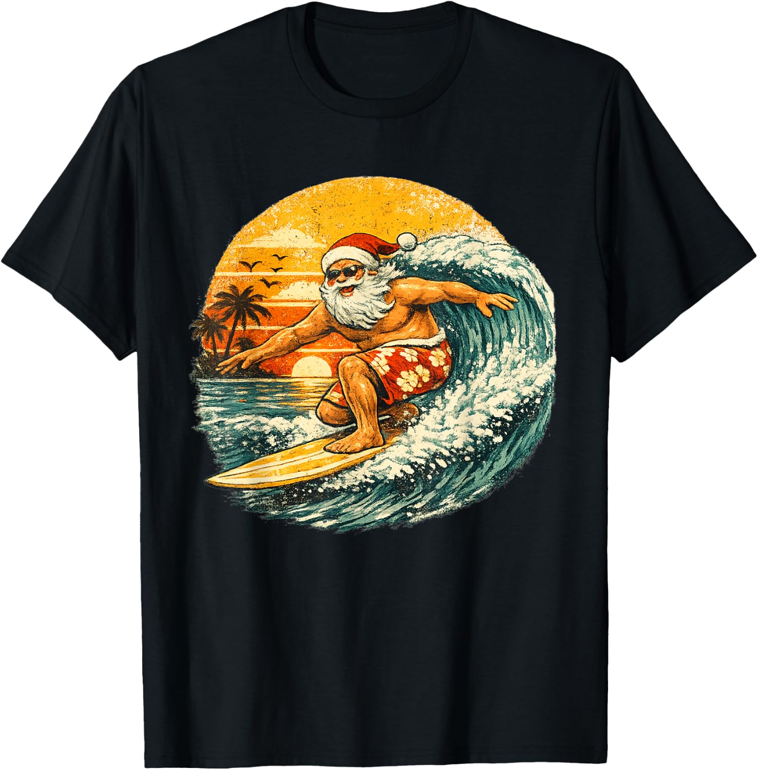 Santa Surfing Xmas in July Beach Christmas in June T-Shirt - T-Shirt | Black