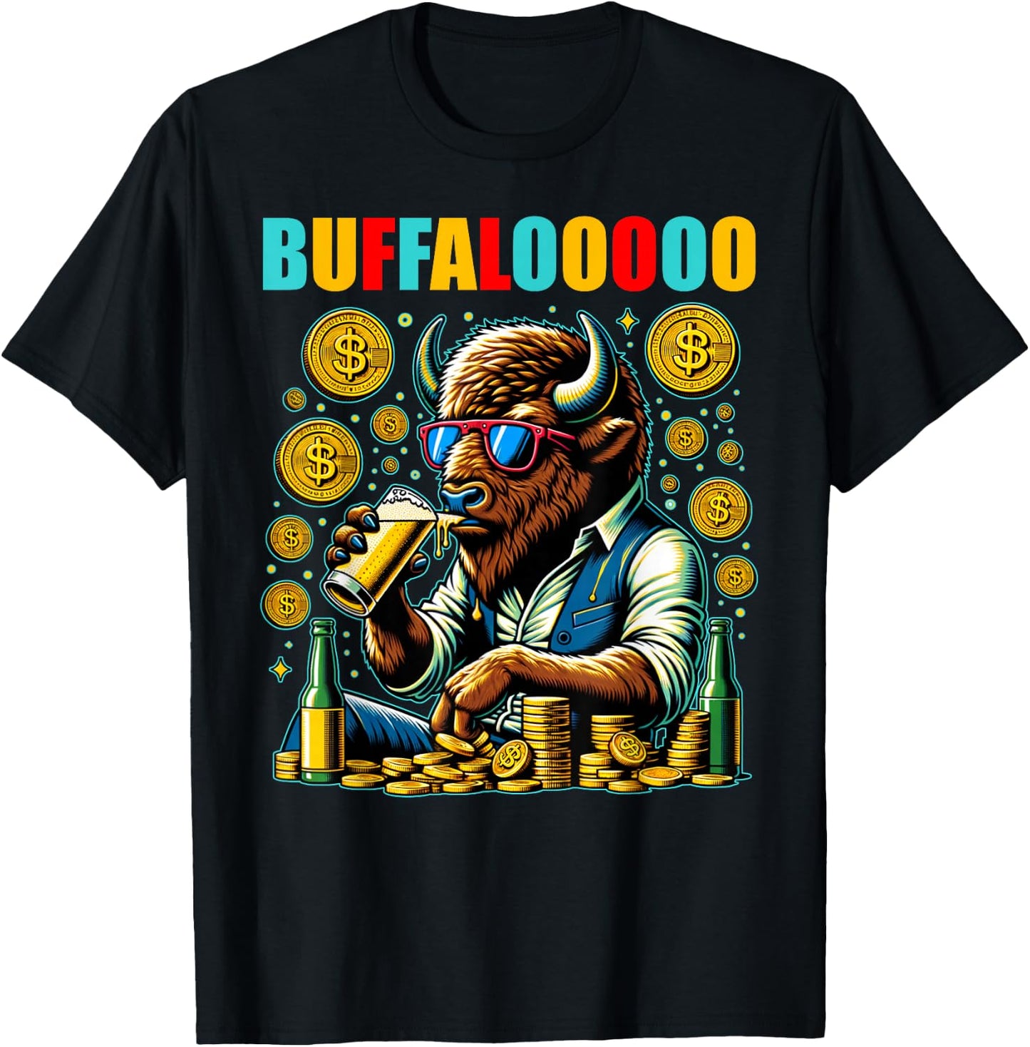 Lucky Buffalo Casino Slot Machine BUFFALOOOOO Gambling T-Shirt - T-Shirt | Black