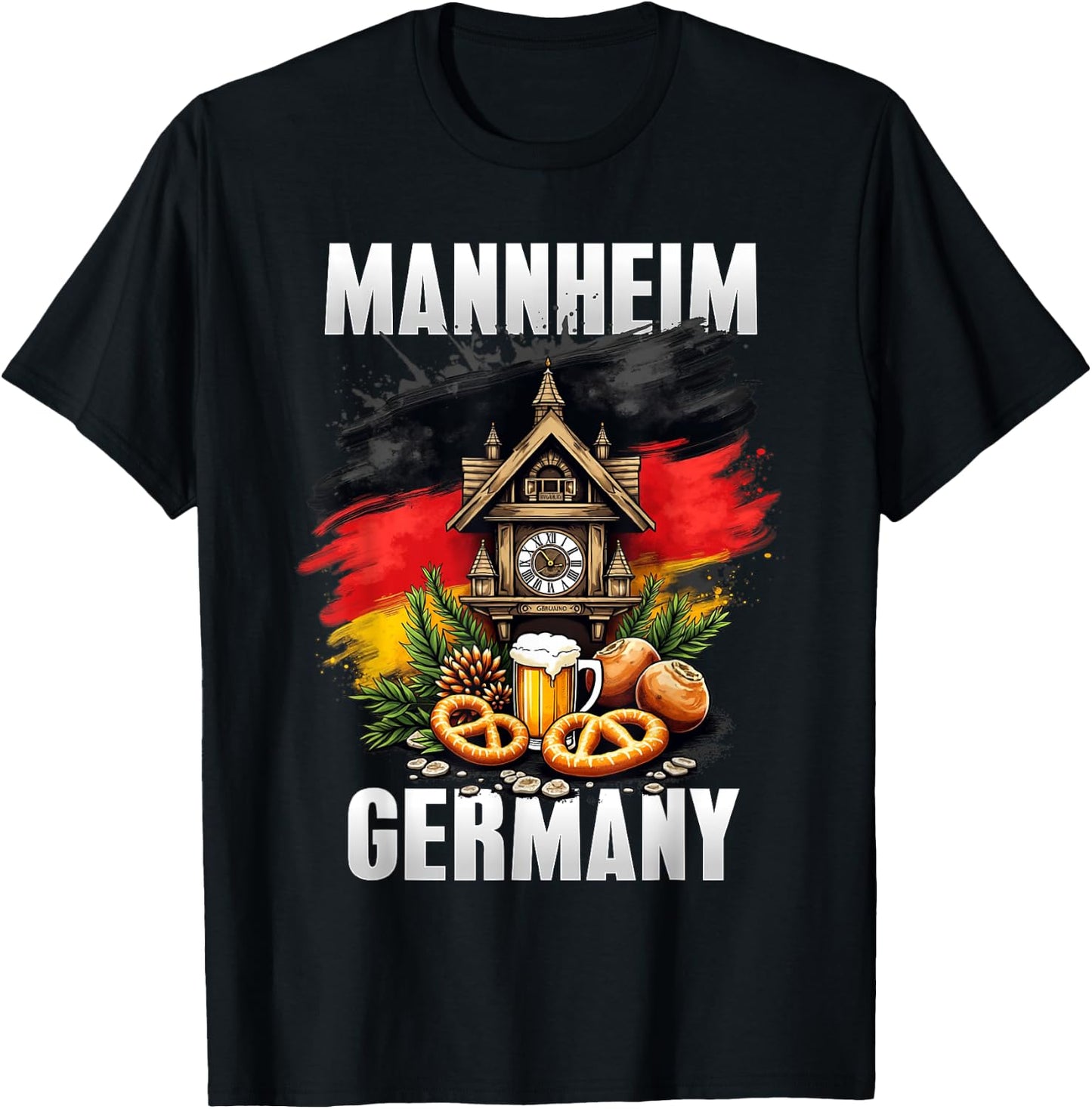 Mannheim Germany Souvenir German Flag Oktoberfest Travel T-Shirt - T-Shirt | Black