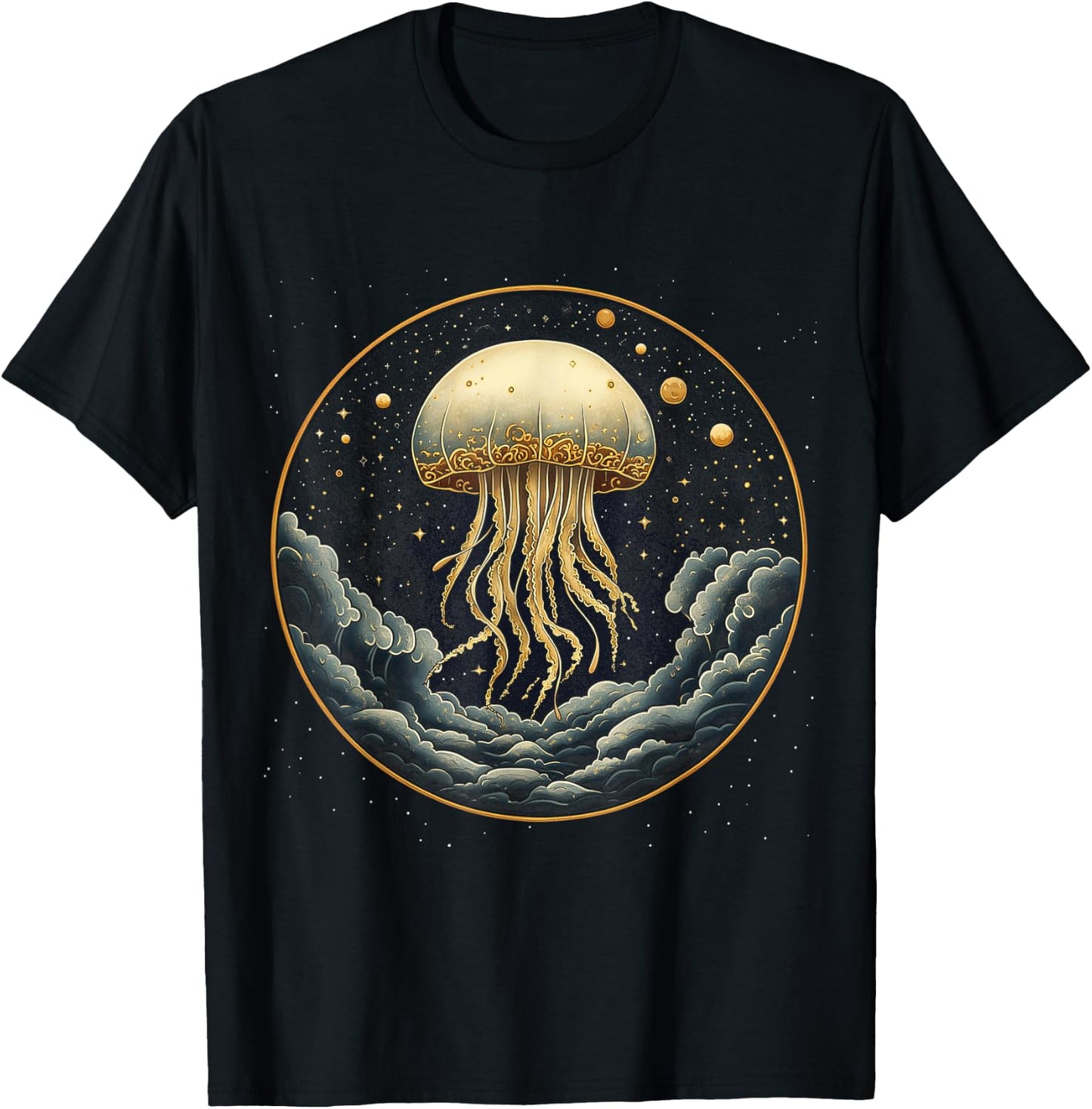 Jellyfish Celestial Aesthetic Art Deco Dark Ocean Animal T-Shirt - T-Shirt | Black