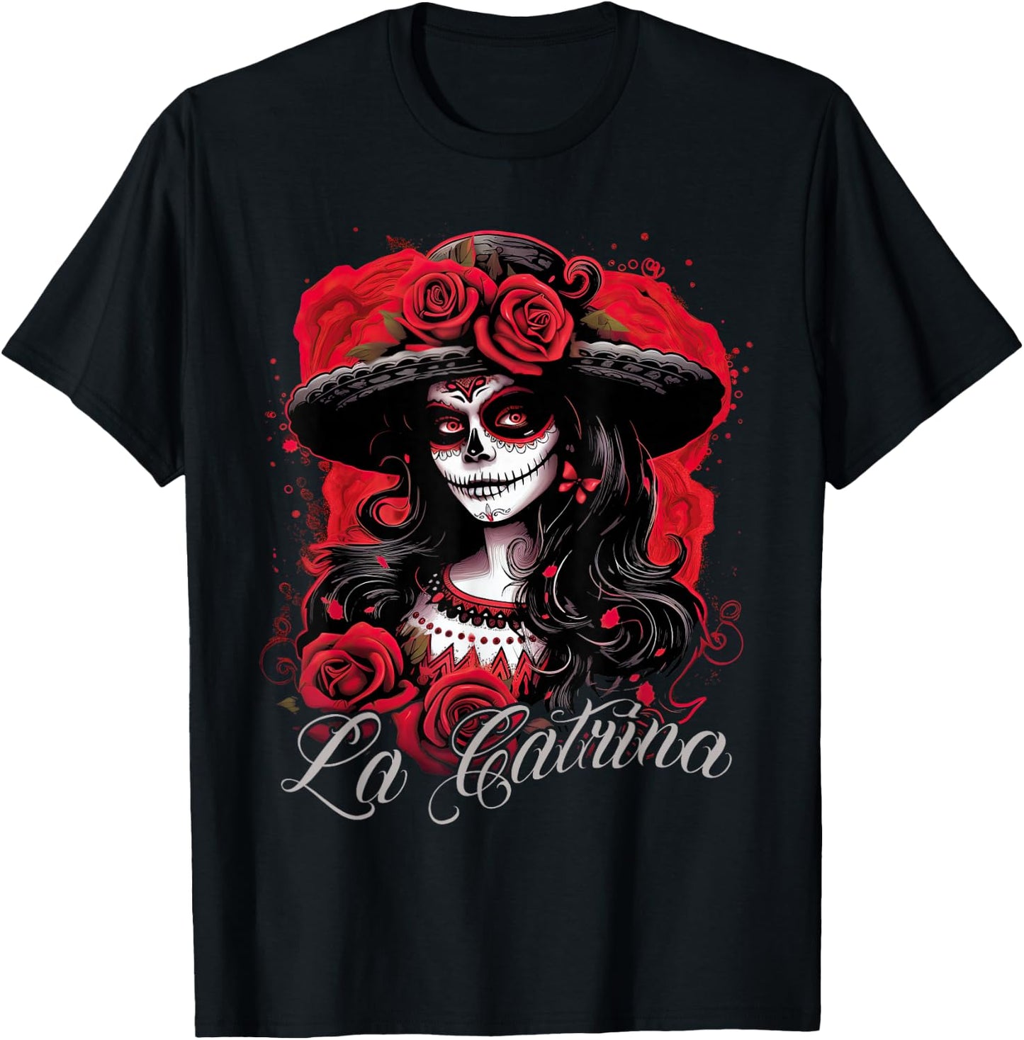 La Catrina Cool Dia De Los Muertos Design La Catrina , black T-Shirt - T-Shirt | Black