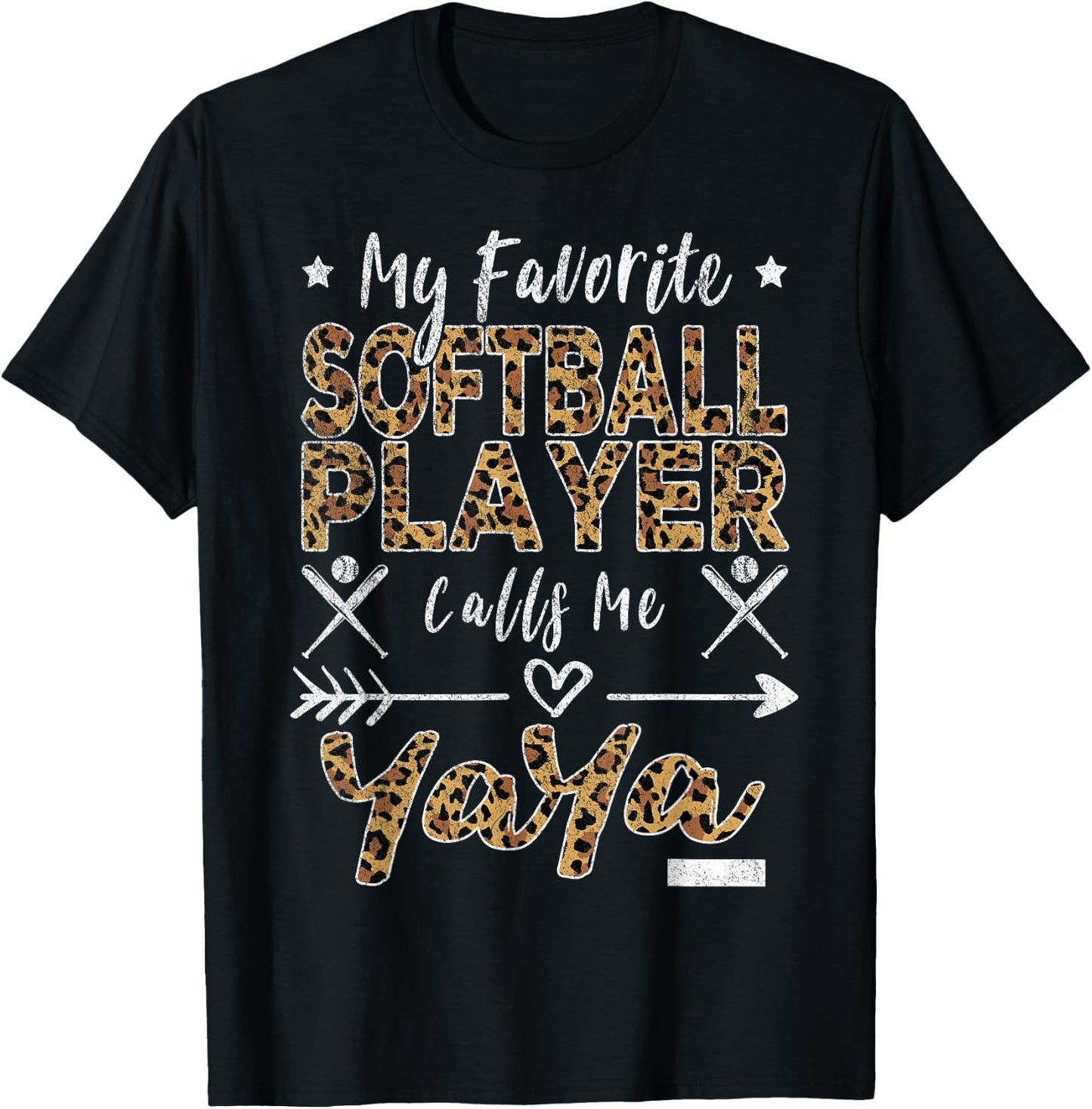 My Favorite Softball Player Calls Me Yaya Grandma Leopard T-Shirt - T-Shirt | Black