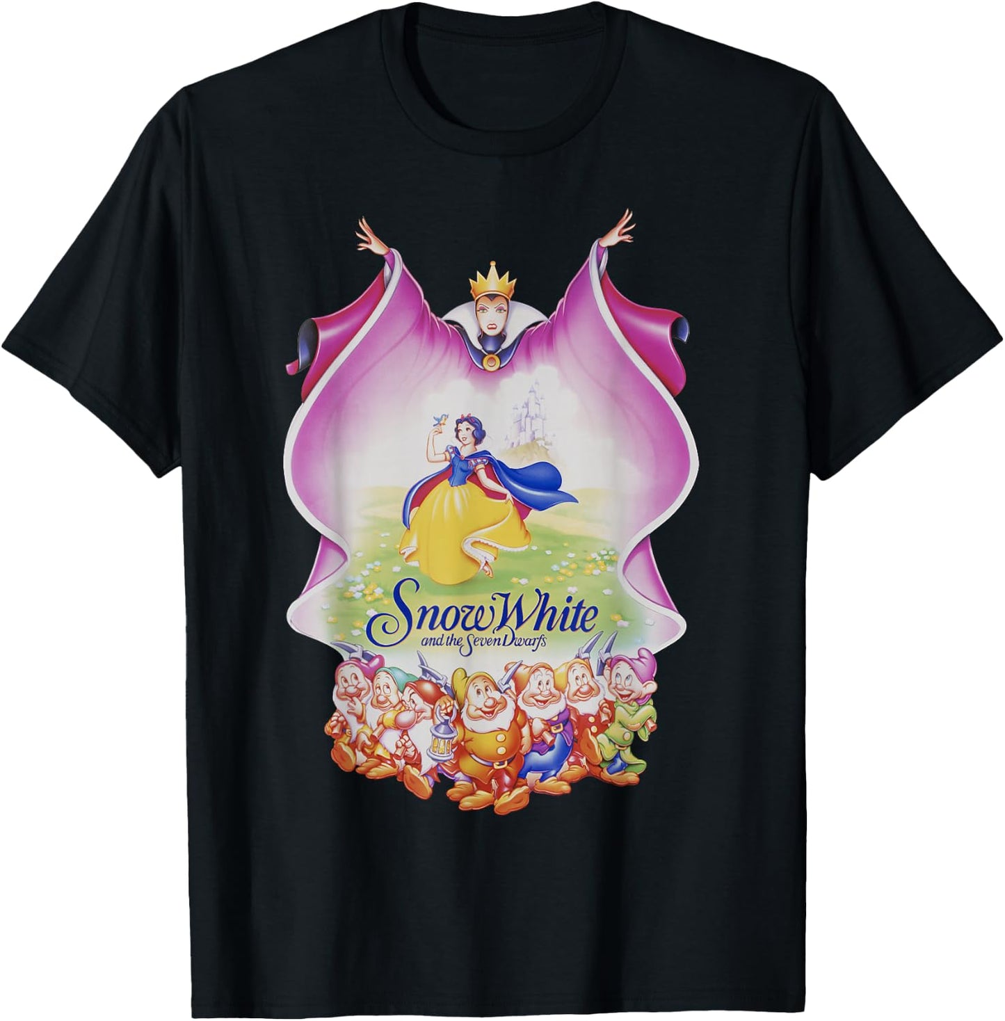 Disney Snow White Group Shot Evil Queen Cape Fill T-Shirt - T-Shirt | Black