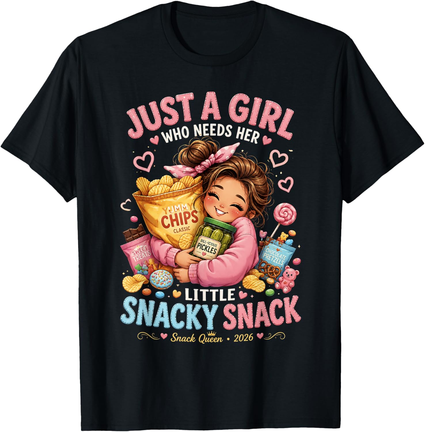 Just a Girl Who Needs Her Little Snacky Snack Foodie Snack T-Shirt - T-Shirt | Black