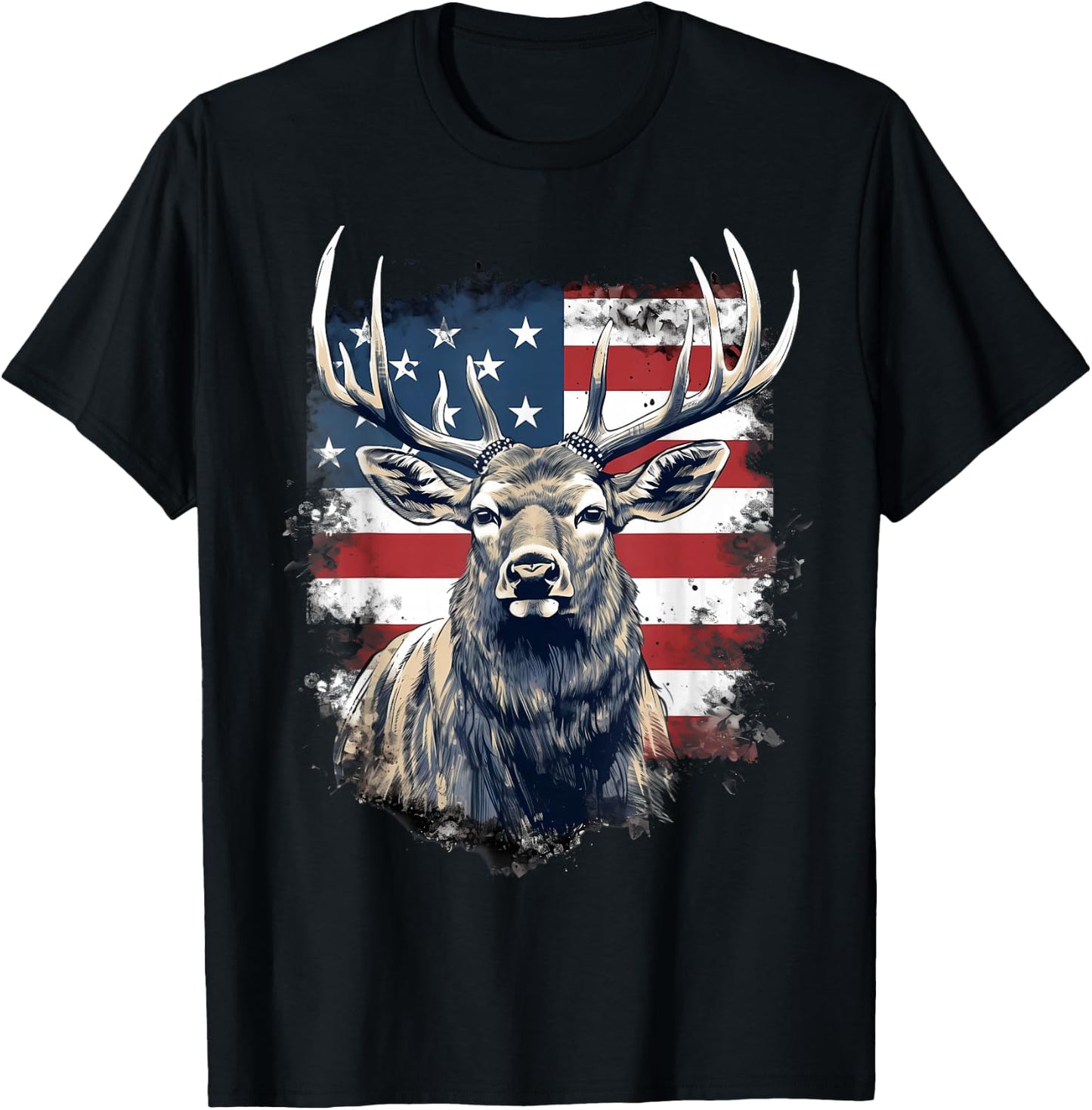 4th Of July US Flag Elk T-Shirt - T-Shirt | Black