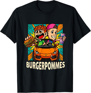 Burger.Pommes Pop Art Comic Style Sportwagen Snack T-Shirt - T-Shirt | Black