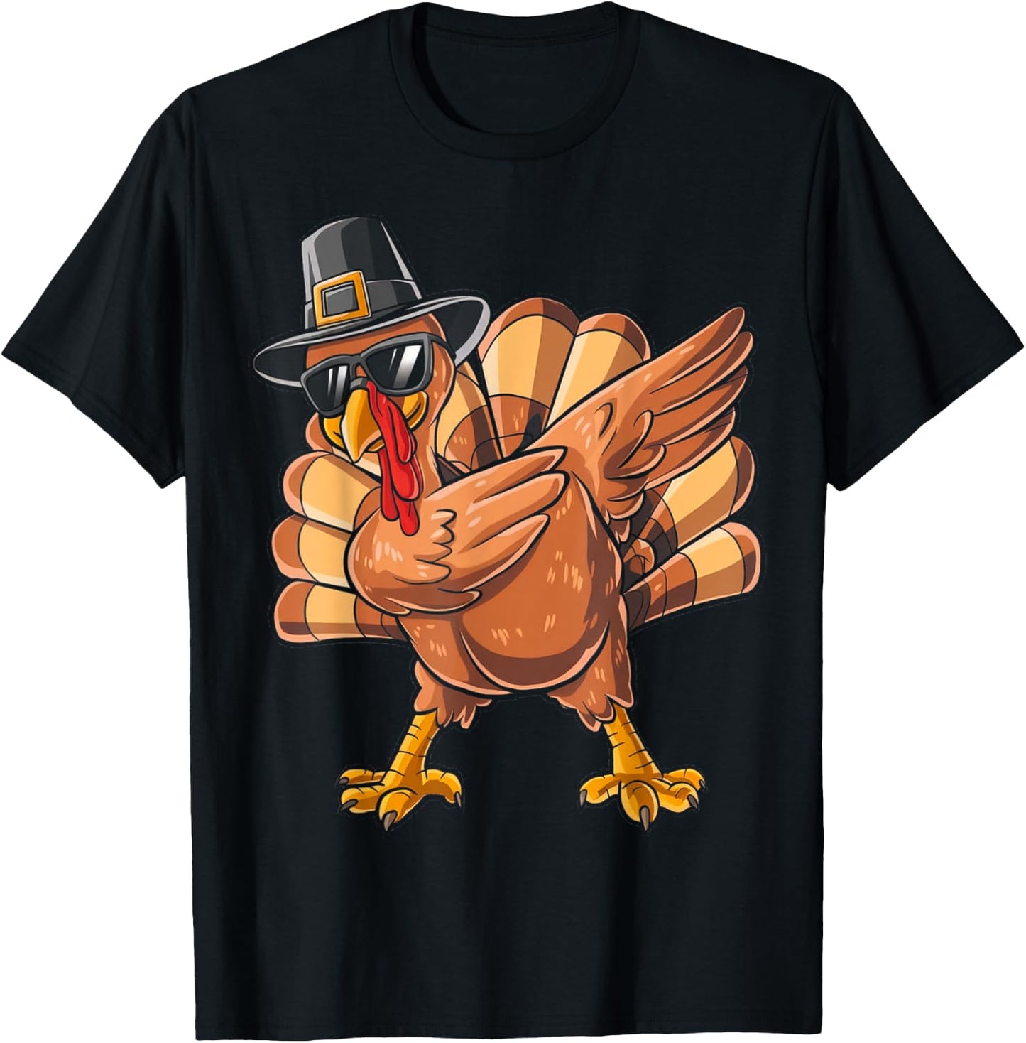 Funny Thanksgiving Turkey Pilgrim Dabbing Dab Dance Turkey T-Shirt - T-Shirt | Black