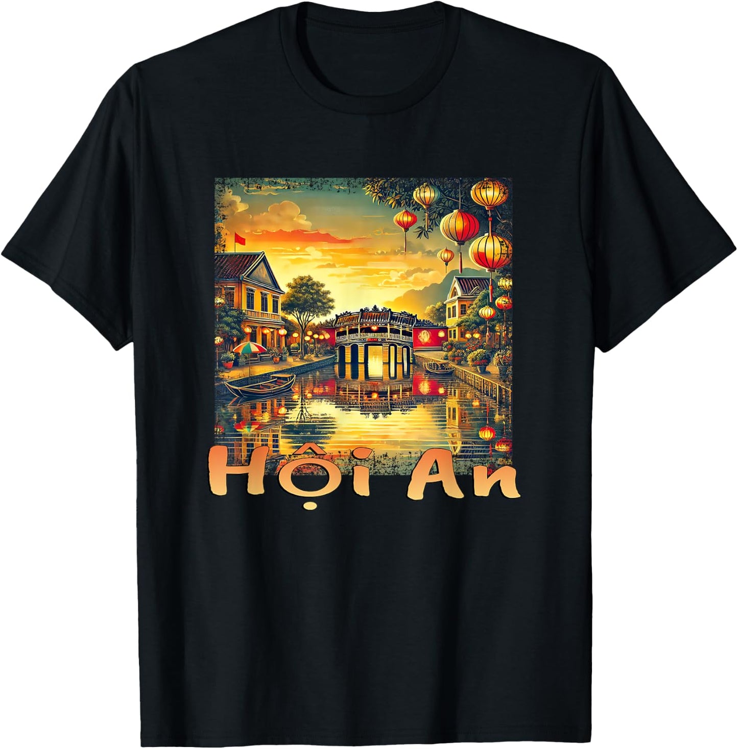 Hoi An Vietnam Ancient Town Canals Sunset T-Shirt - T-Shirt | Black