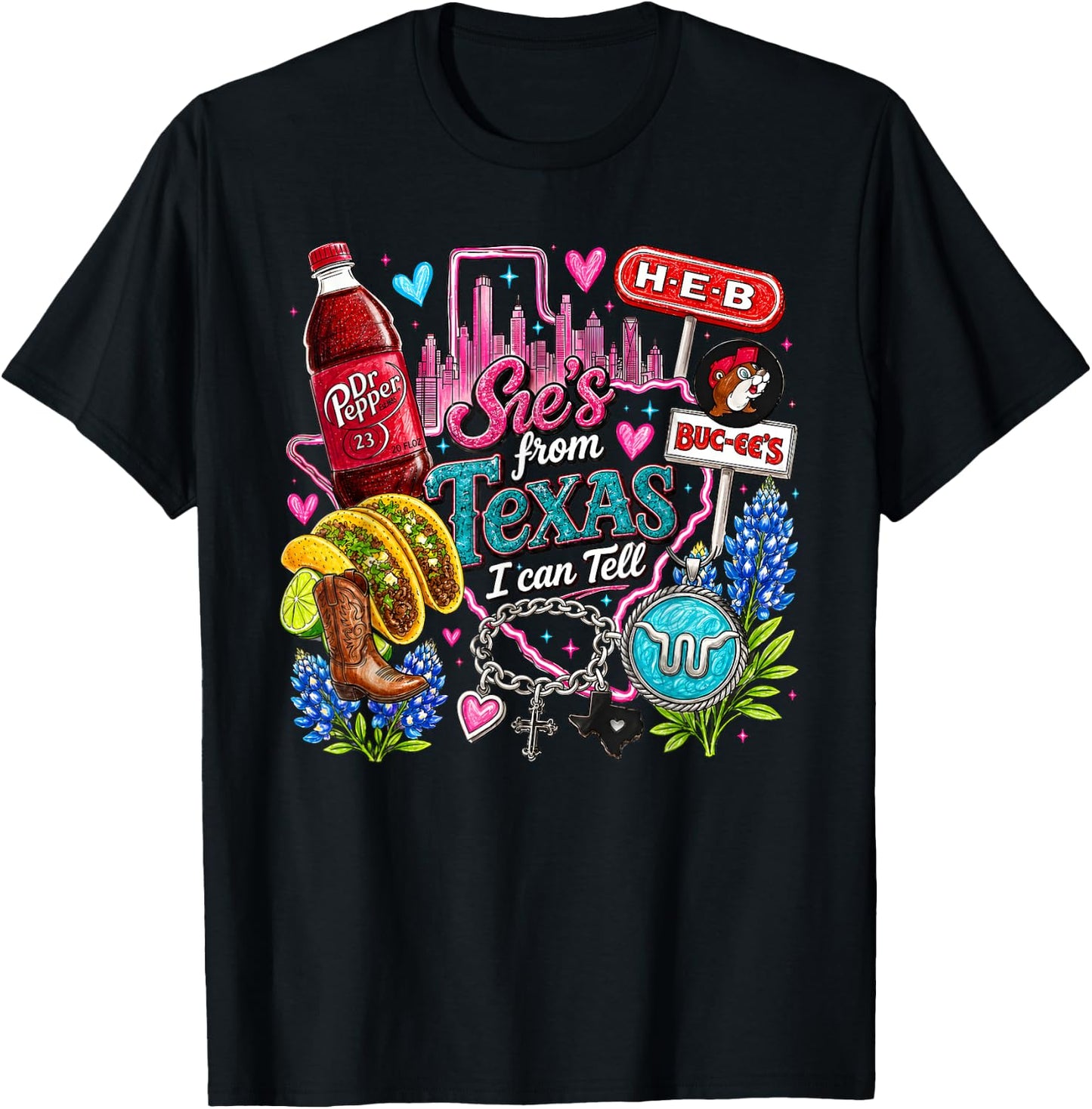 Shes from Texas I Can Tell State Pride T-Shirt - T-Shirt | Black