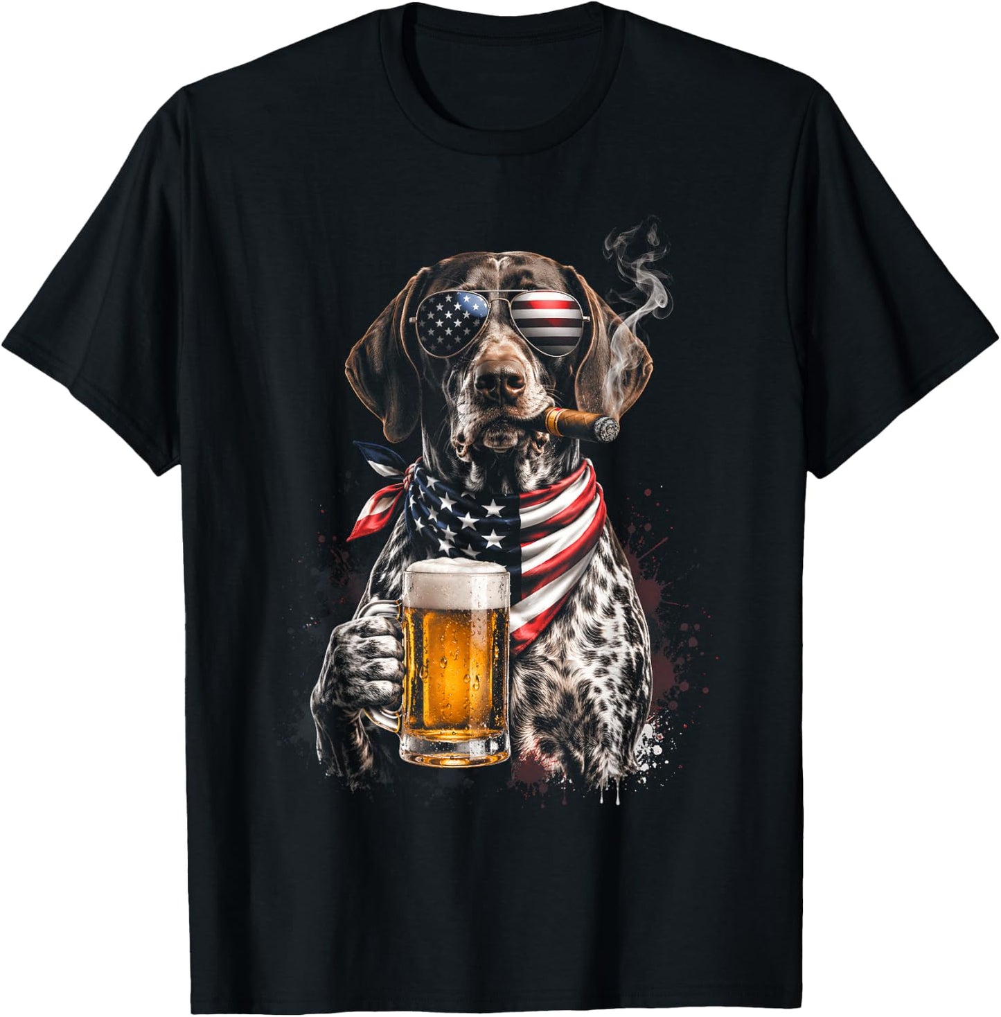 4th of July Patriotic Dog Beer Cigar Sunglasses Funny T-Shirt - T-Shirt | Black