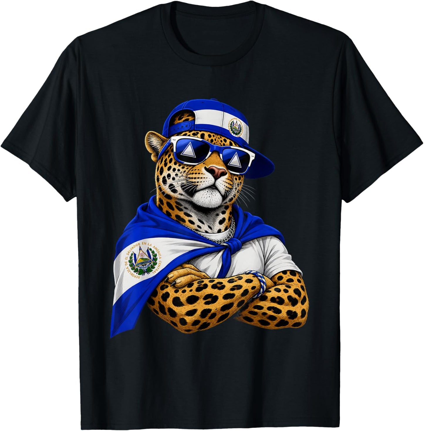 El Salvador National Pride Jaguar Flag T-Shirt - T-Shirt | Black