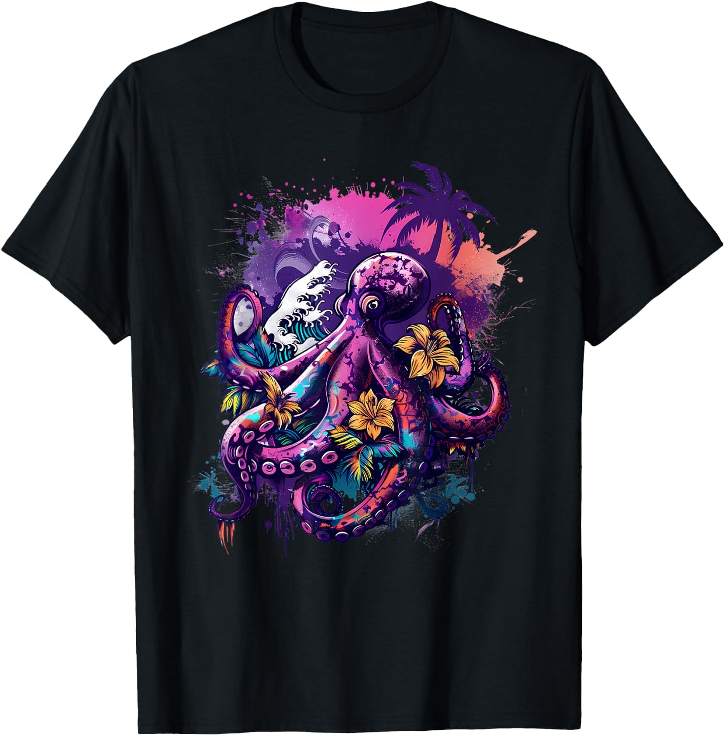 Octopus Sea Creature Artwork Floral Kraken Sea Ocean Octopus T-Shirt - T-Shirt | Black