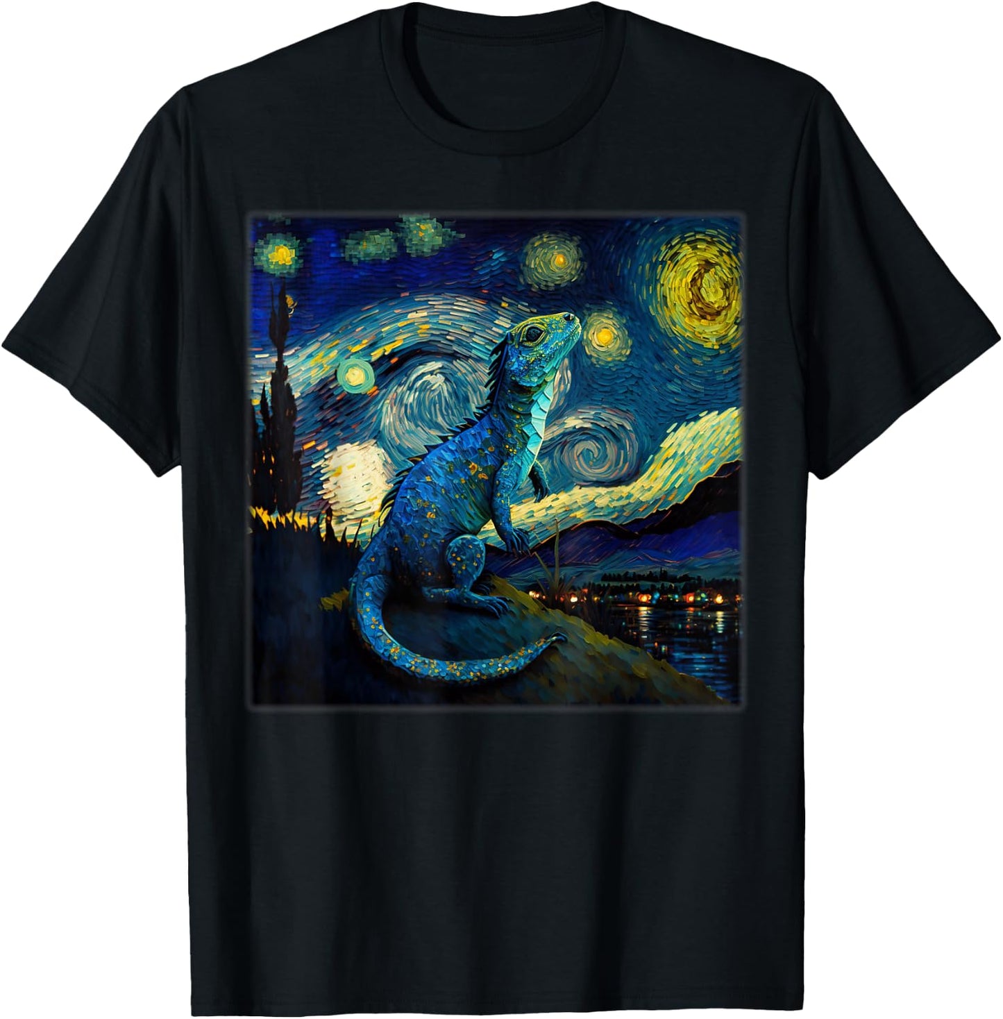 Surrealism Starry Night Chinese Water Dragon T-Shirt - T-Shirt | Black