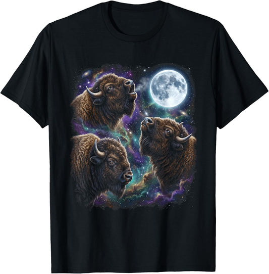 Three Bison Howling At The Moon Buffalo T-Shirt - T-Shirt | Black