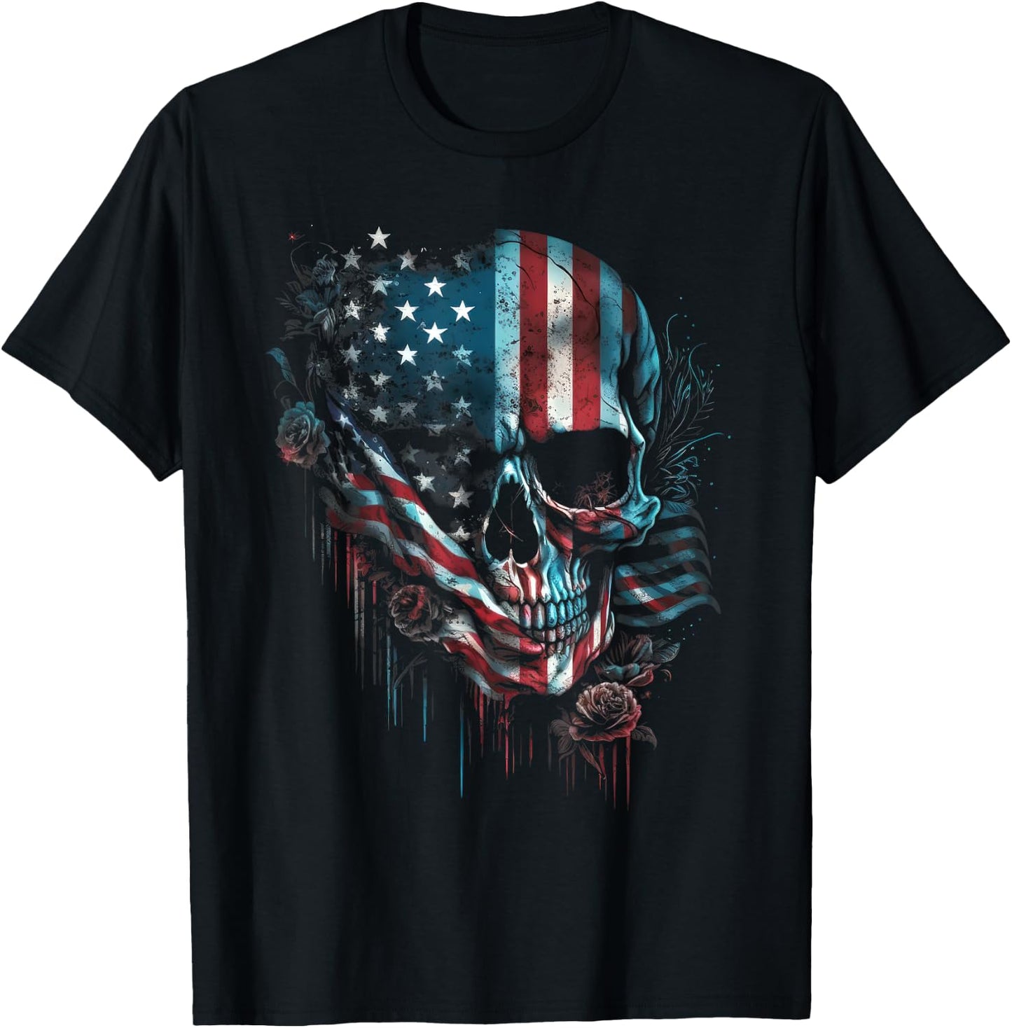 USA America Skull | America Patriot Skeleton Men T-Shirt - T-Shirt | Black
