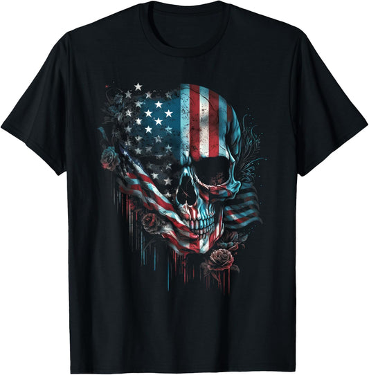 USA America Skull | America Patriot Skeleton Men T-Shirt - T-Shirt | Black