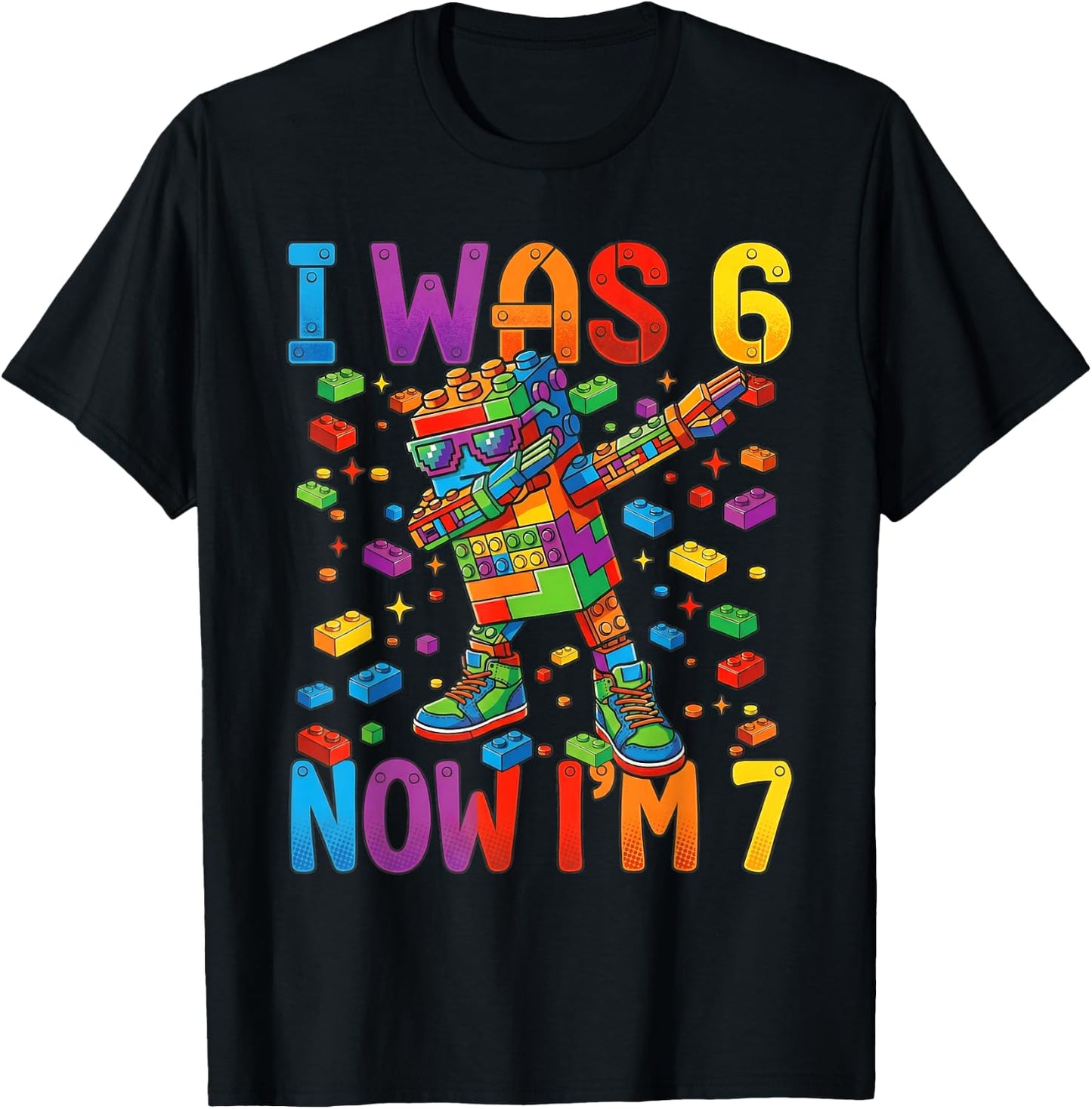 I was 6 Now I'm 7 Birthday Boy Kid Bricks Building Blocks 67 T-Shirt - T-Shirt | Black