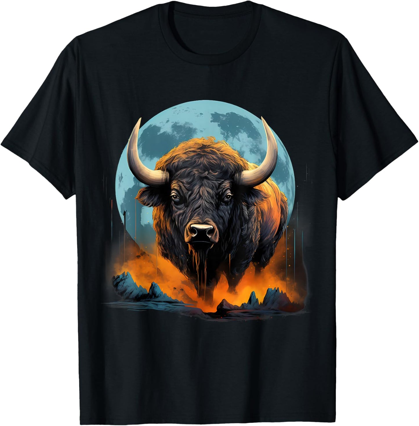 Bison Colorful Nature Buffalo Motif Savanna Safari Wildlife T-Shirt - T-Shirt | Black