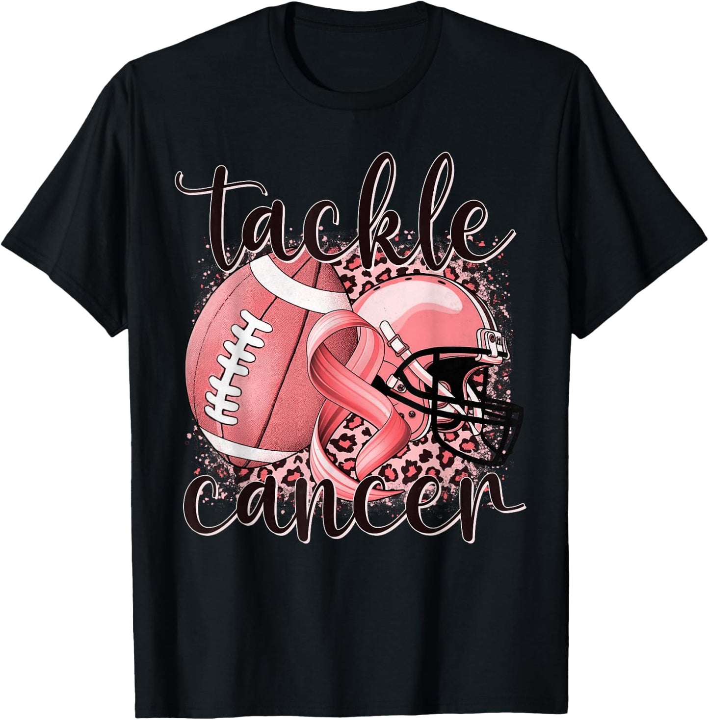 Tackle Uterine Cancer Football Lover Warrior Peach Ribbon T-Shirt - T-Shirt | Black