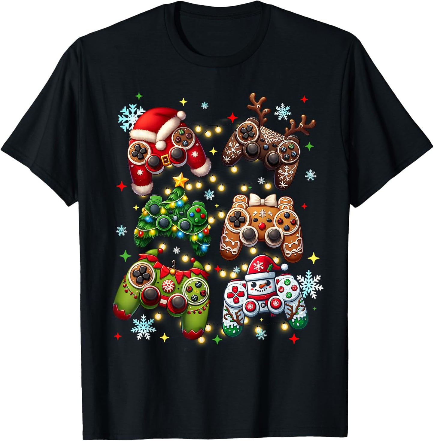 Boys Christmas Shirt Santa Elf Gaming Controllers Gamer Xmas T-Shirt - T-Shirt | Black