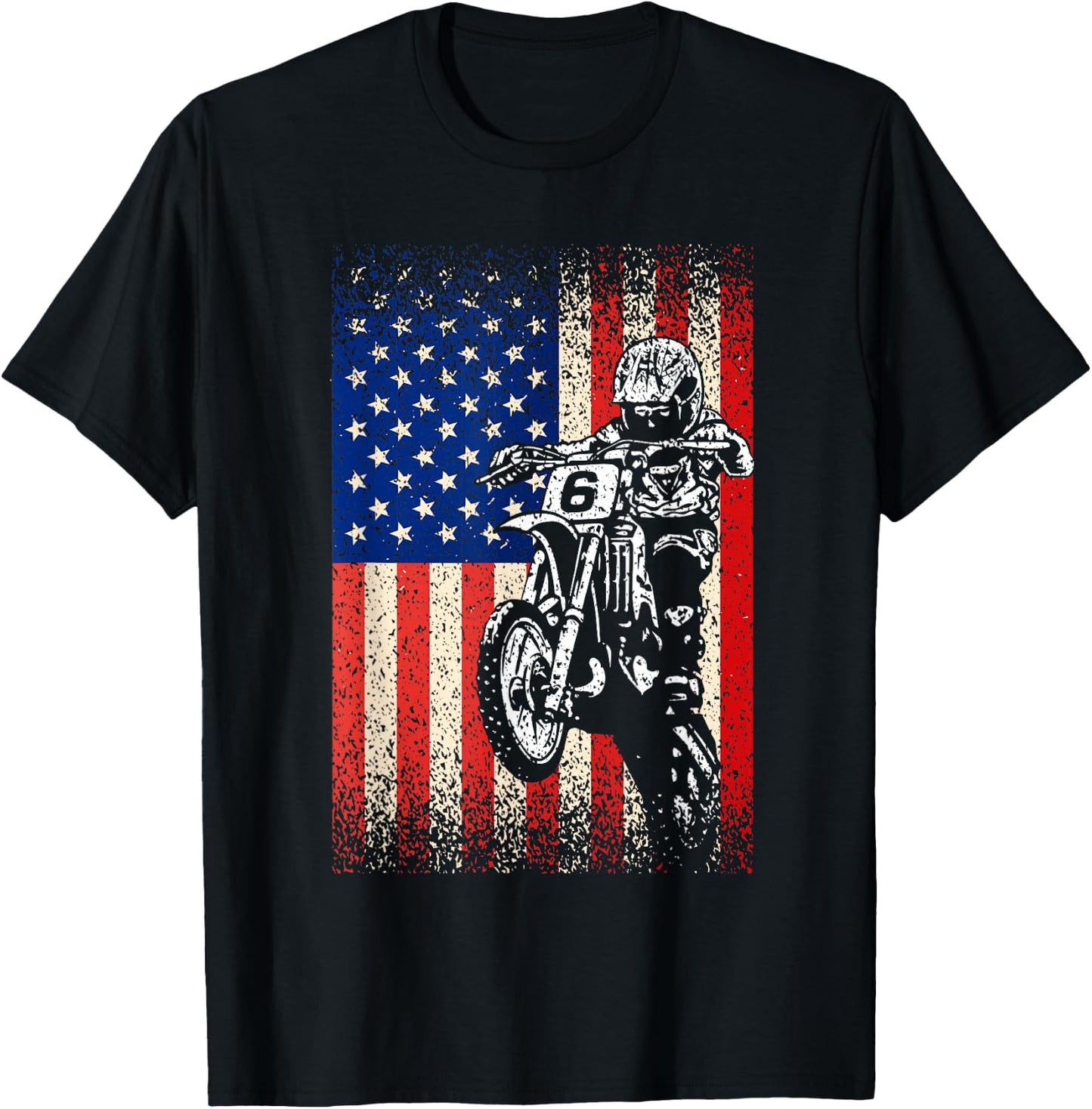 Dirt Bike Shirt Motocross Racing American Flag Dirt Biking T-Shirt - T-Shirt | Black