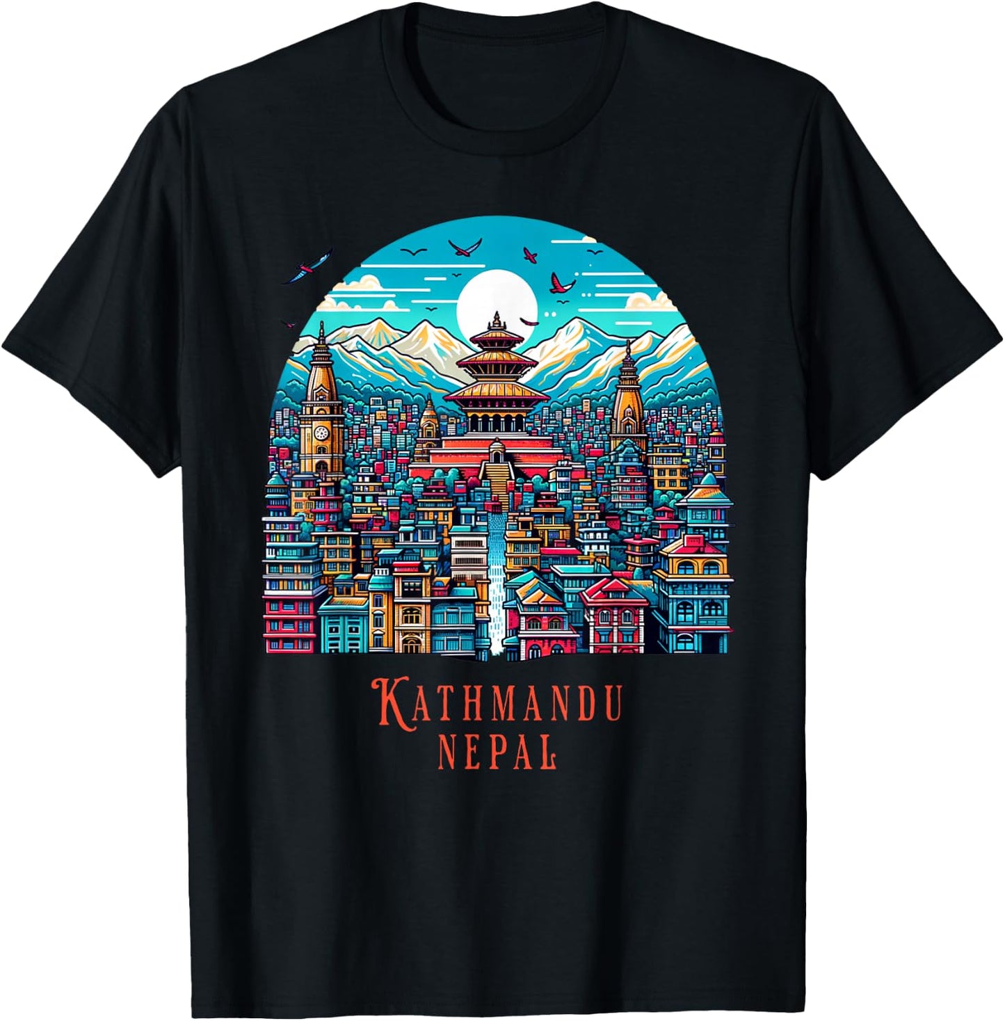 Kathmandu Skyline Nepal Himalayan Temple Mountains Kathmandu T-Shirt - T-Shirt | Black