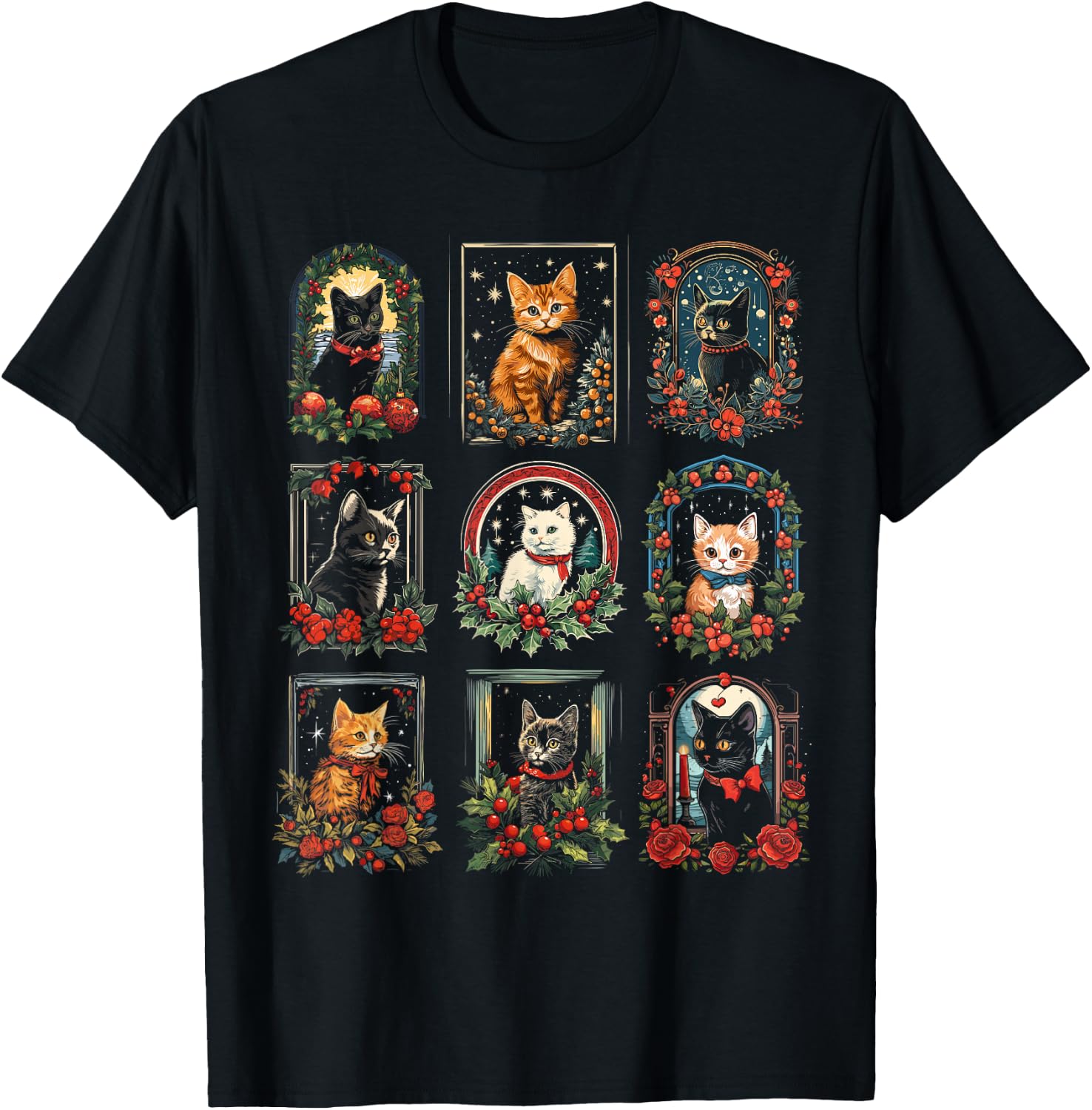 Vintage Kitten Christmas Cats, Cat Mom, Cat Dad Women, Men T-Shirt - T-Shirt | Black
