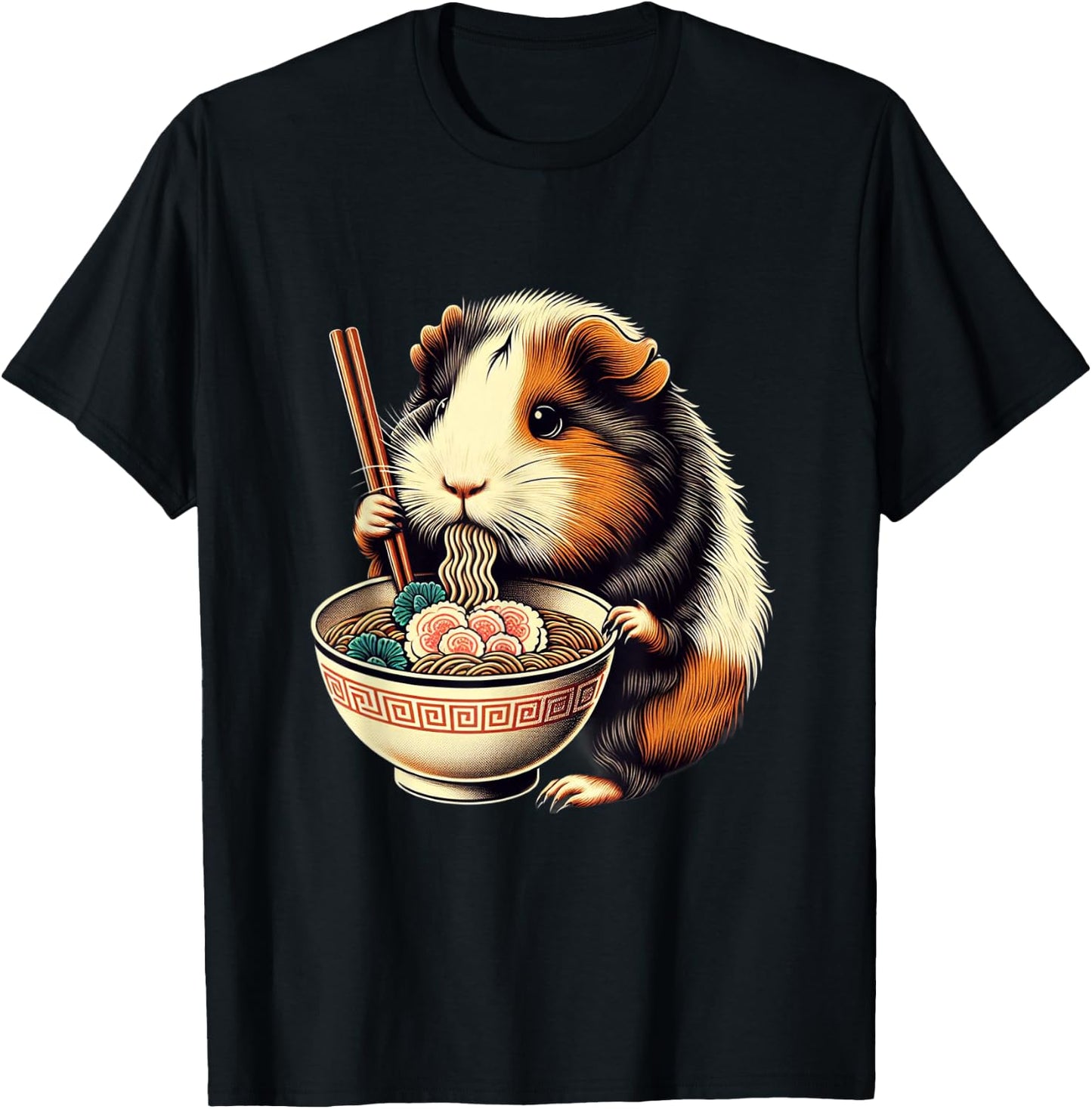 Guinea Pig Ramen Kawaii Neko Japanese Noodles Aesthetic T-Shirt - T-Shirt | Black