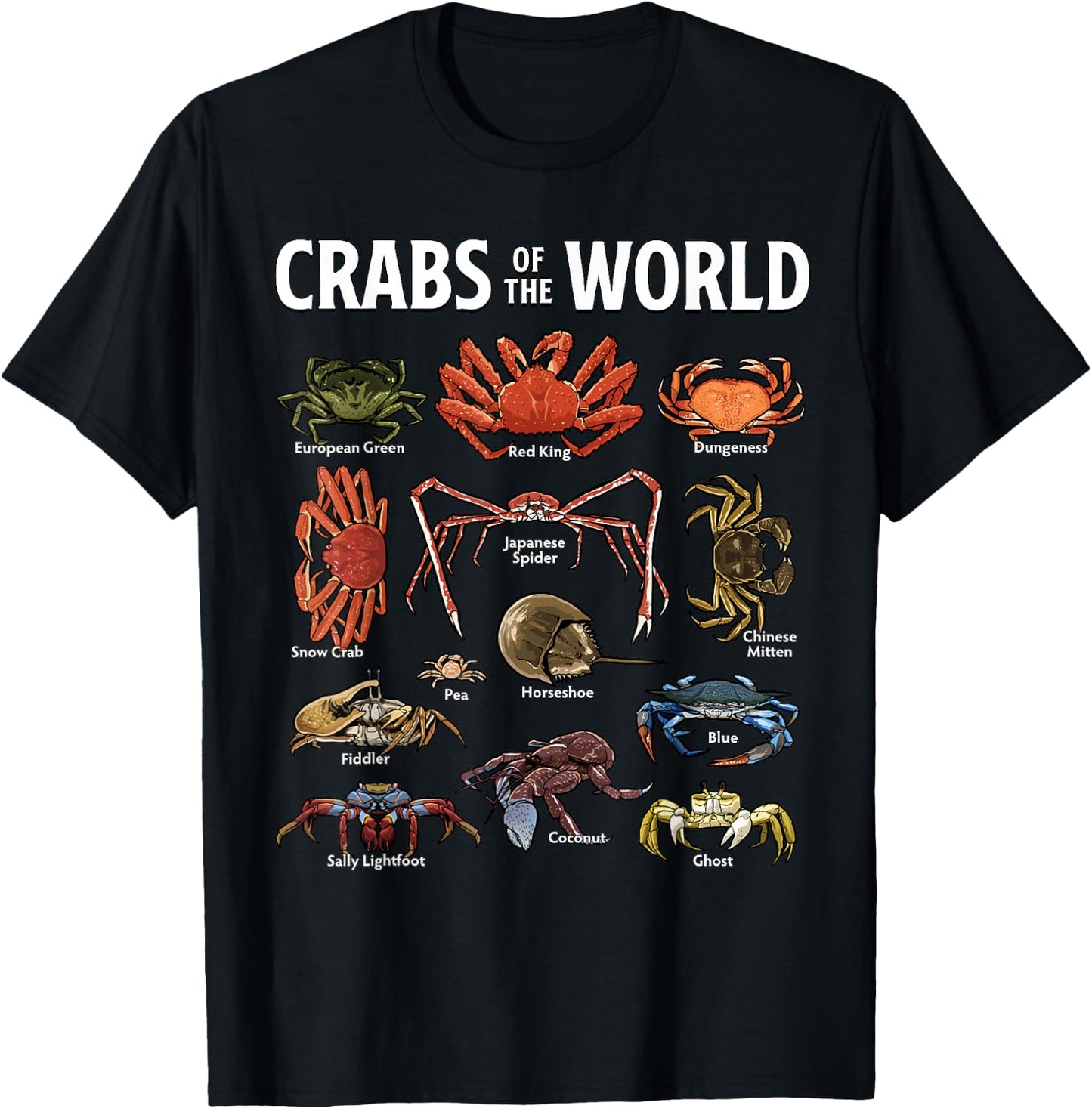 Crabs of the World Marine Life Crabs Illustration T-Shirt - T-Shirt | Black