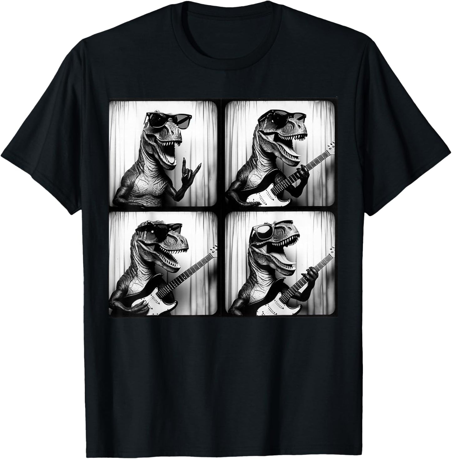 Dinosaur T rex Playing Electric Guitar. Dinosaur Photobooth T-Shirt - T-Shirt | Black