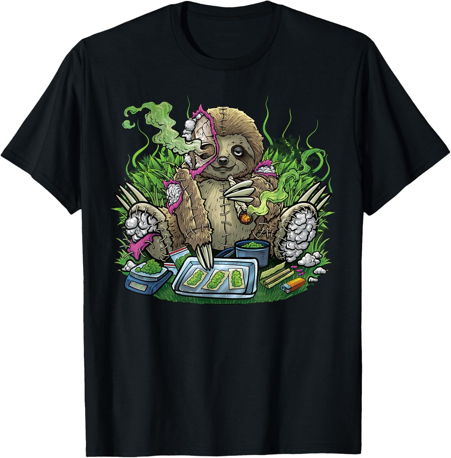 420 Sloth Stiffer Costume Hemp Leaf Cannabis Marijuana Weed , black T-Shirt - T-Shirt | Black