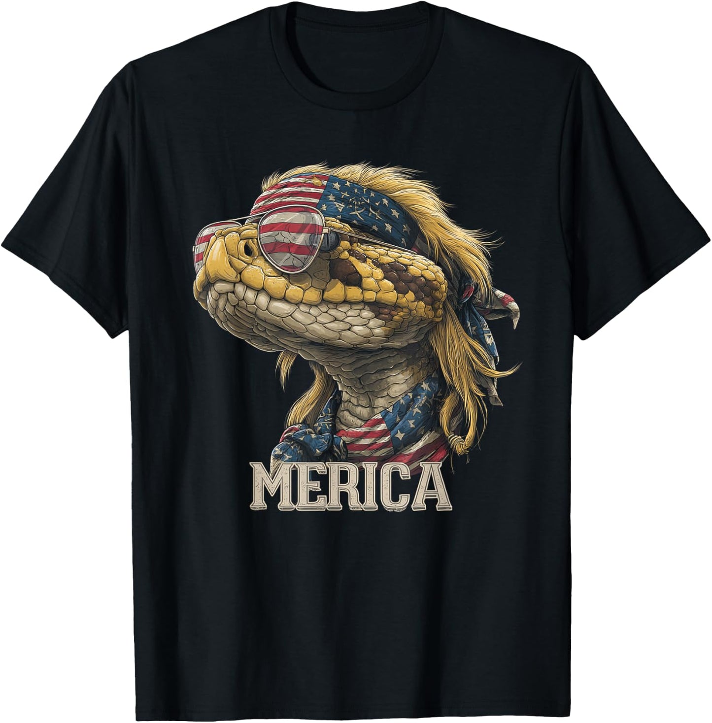 Rattlesnake Snake - Patriotic 4th of July American Flag T-Shirt - T-Shirt | Black
