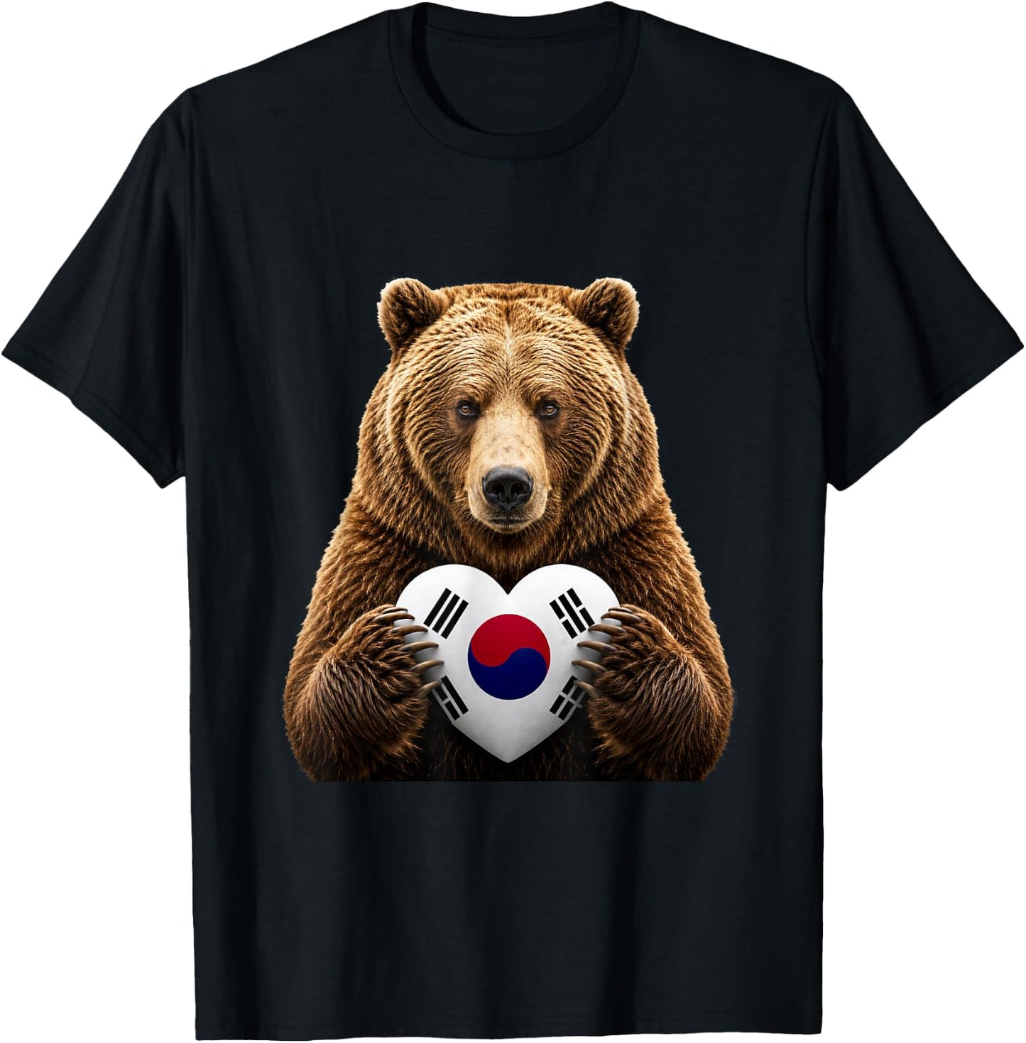 South Korea Flag Heart Pride Heritage Bear South Korean T-Shirt - T-Shirt | Black