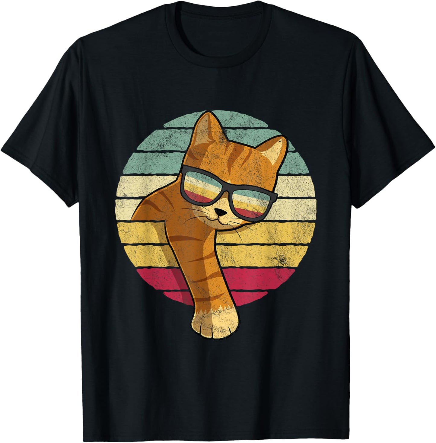 Retro Tabby Cat - Funny Orange Cat Sunglasses T-Shirt - T-Shirt | Black
