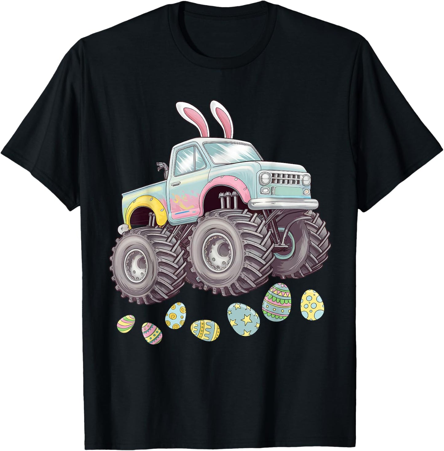 Monster Truck Easter Boys Toddler Kids Bunny Easter Egg Hunt T-Shirt - T-Shirt | Black