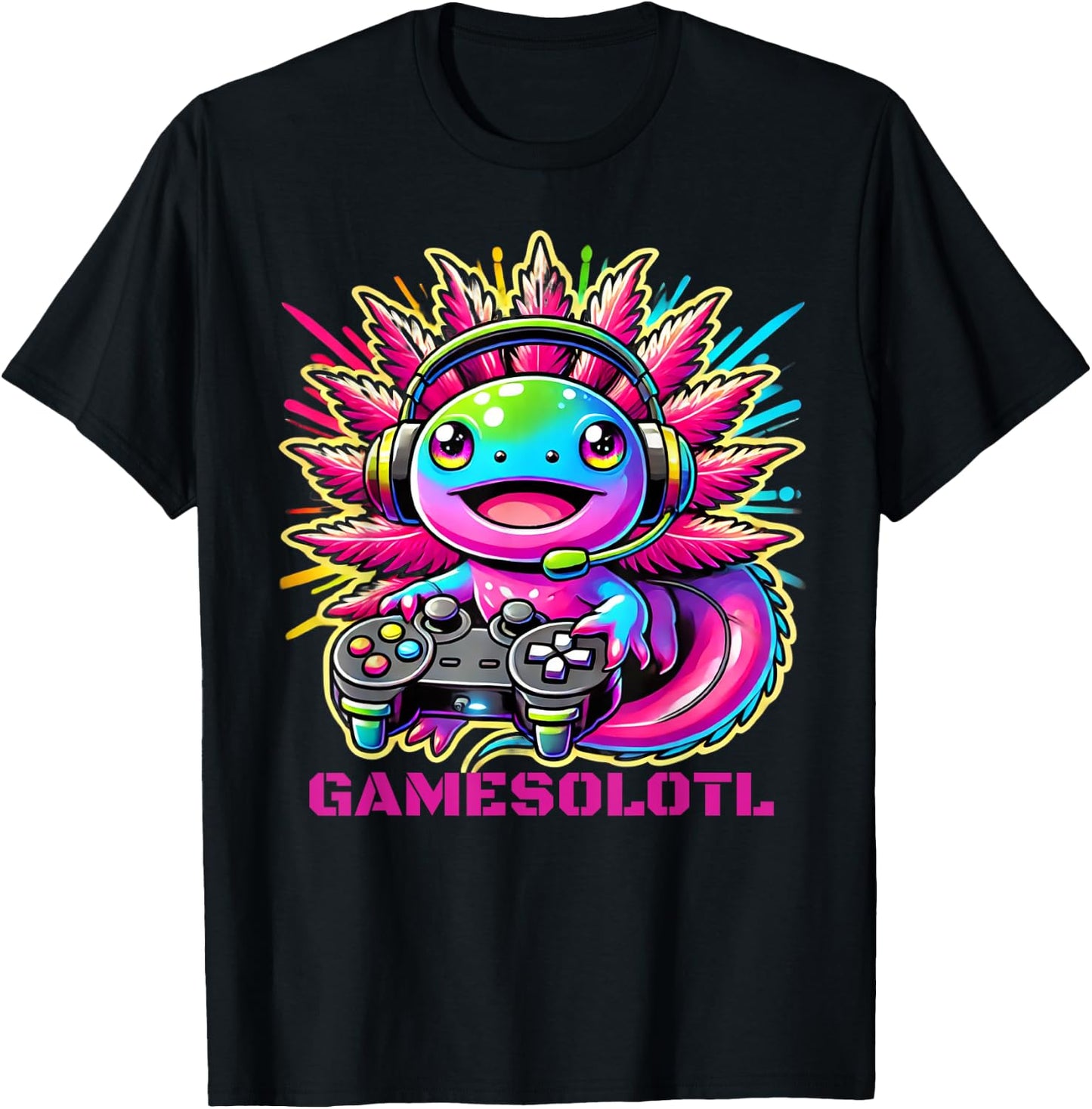 Gamesolotl Axolotl Gamer Cute Anime Kawaii Boys Girls T-Shirt - T-Shirt | Black